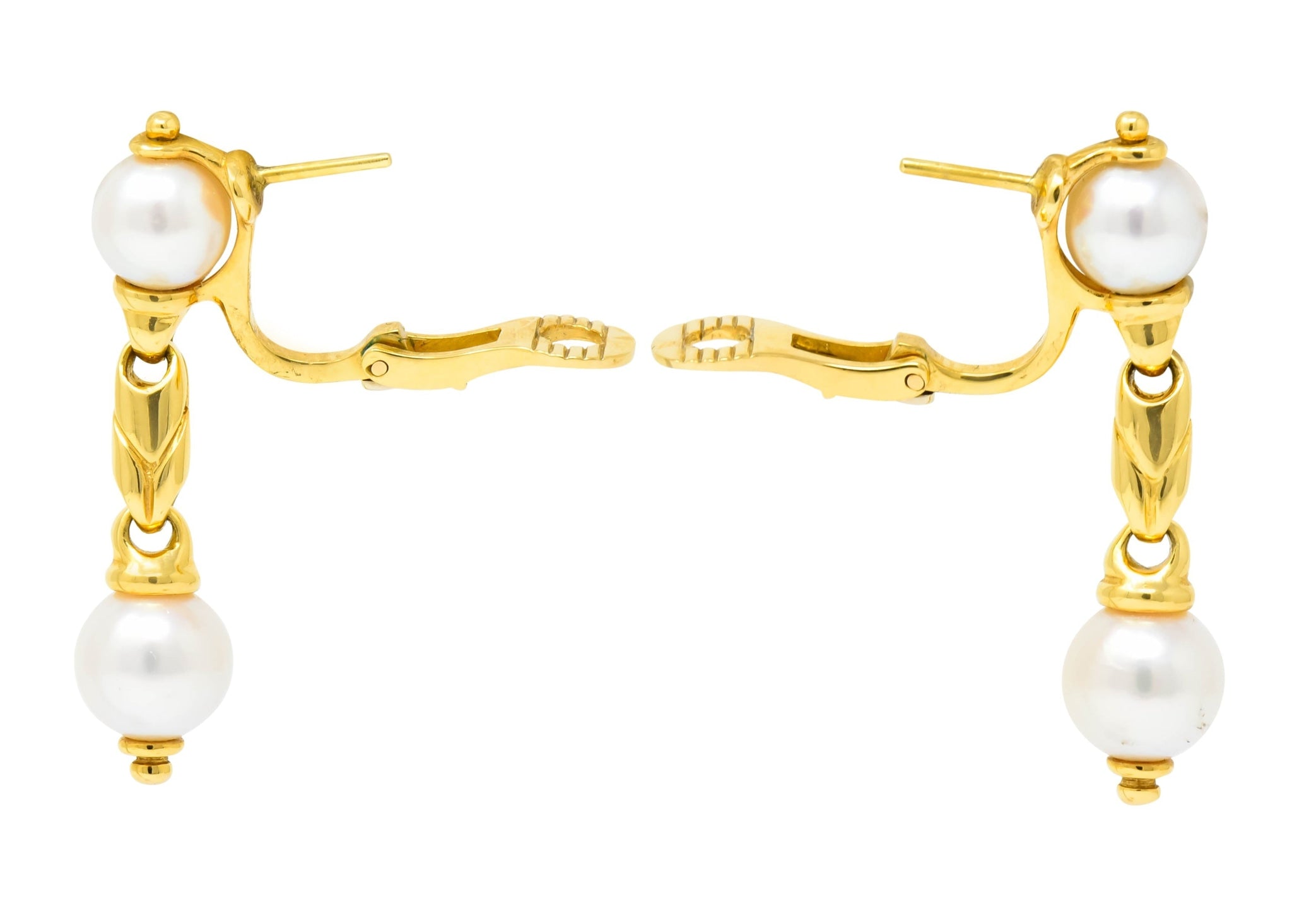 Bulgari Cultured Pearl 18 Karat Yellow Gold Drop Earrings Circa 1980 - Wilson's Estate Jewelry