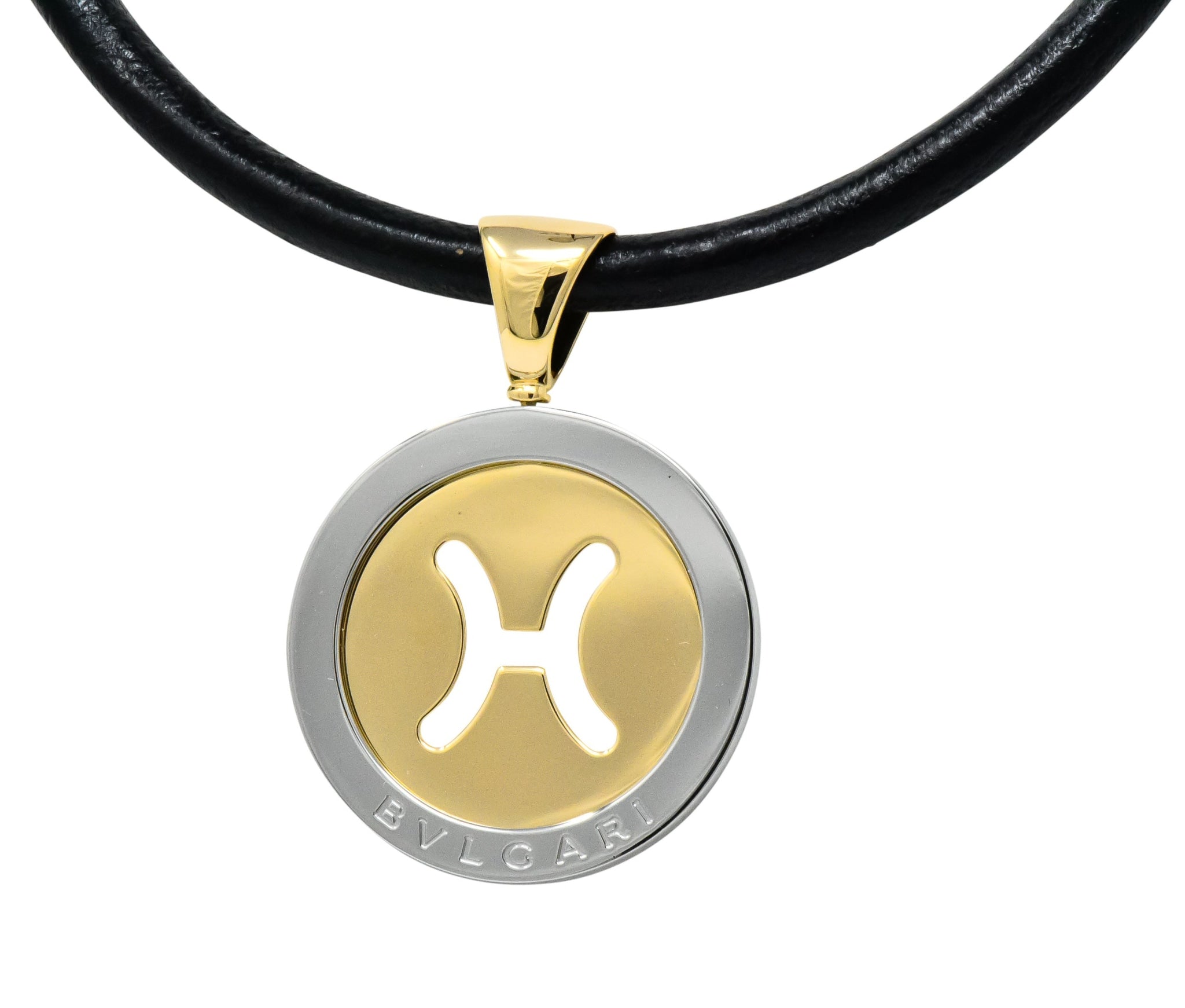 Bulgari Modern 18 Karat Gold Steel Gemini Zodiac Tondo Pendant Necklace - Wilson's Estate Jewelry