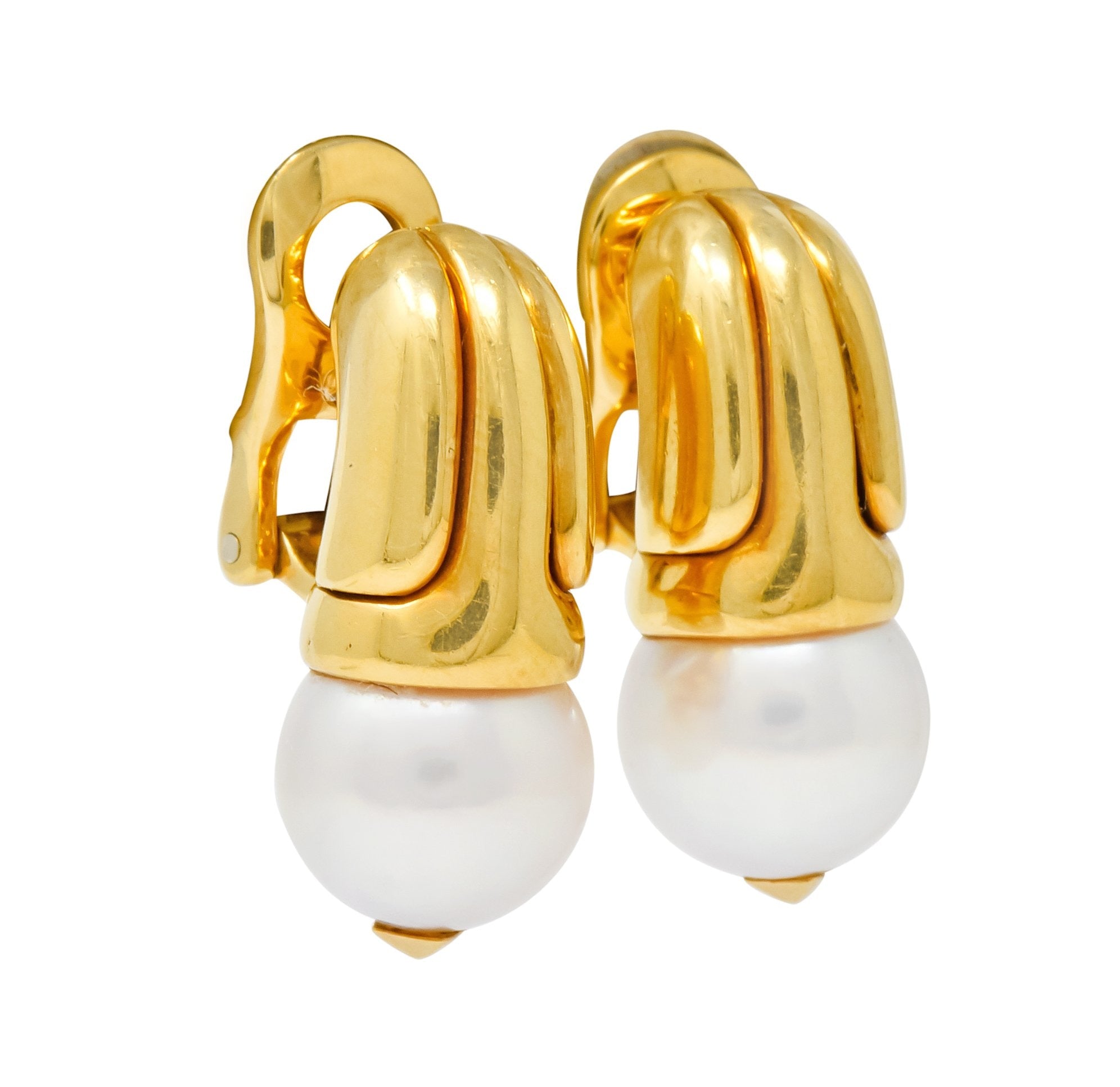 Bulgari Pearl 18 Karat Yellow Gold Drop Ear-Clip Earrings - Wilson's Estate Jewelry