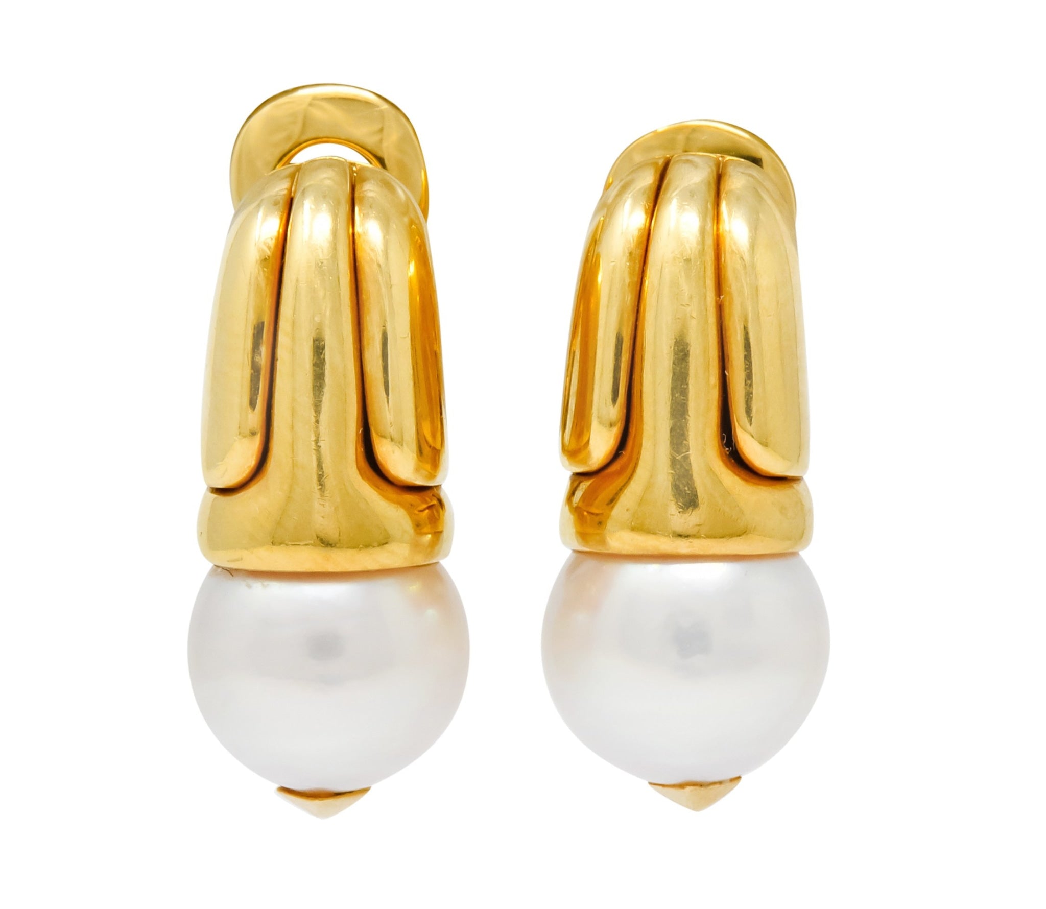 Bulgari Pearl 18 Karat Yellow Gold Drop Ear-Clip Earrings - Wilson's Estate Jewelry