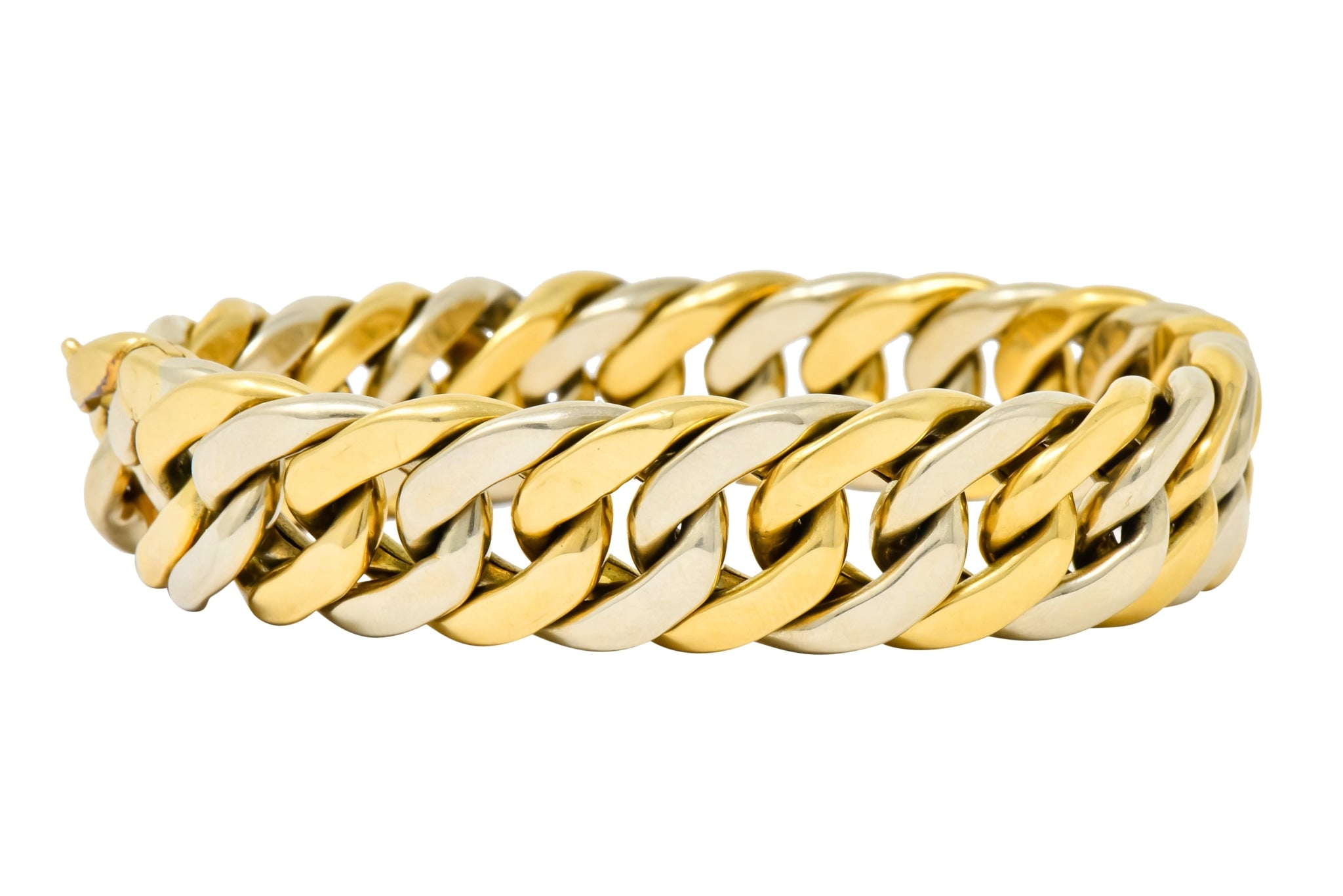 Carlo Weingrill Italian 18 Karat Two-Tone Gold Curb Link Unisex Bracelet - Wilson's Estate Jewelry