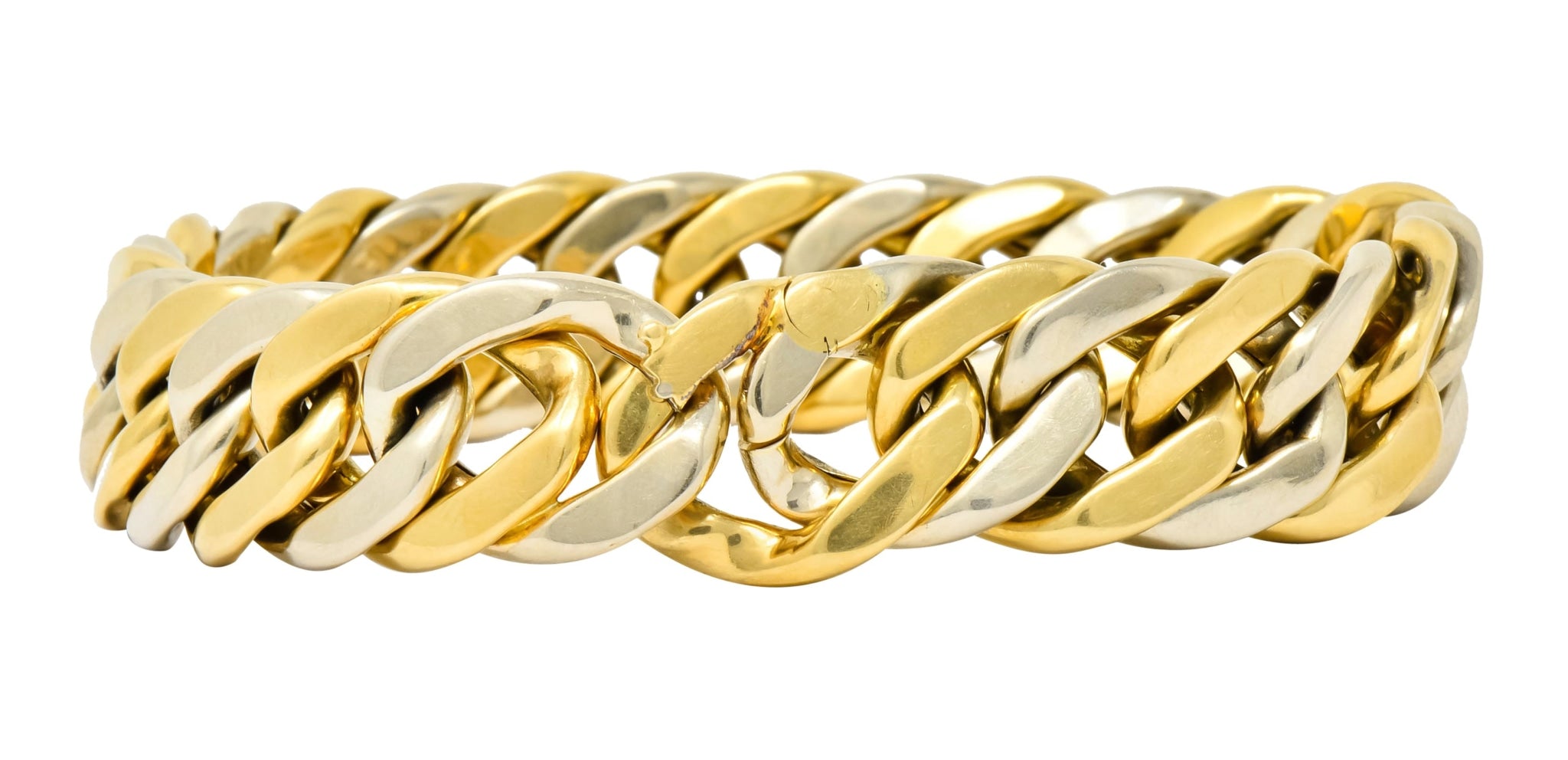 Carlo Weingrill Italian 18 Karat Two-Tone Gold Curb Link Unisex Bracelet - Wilson's Estate Jewelry