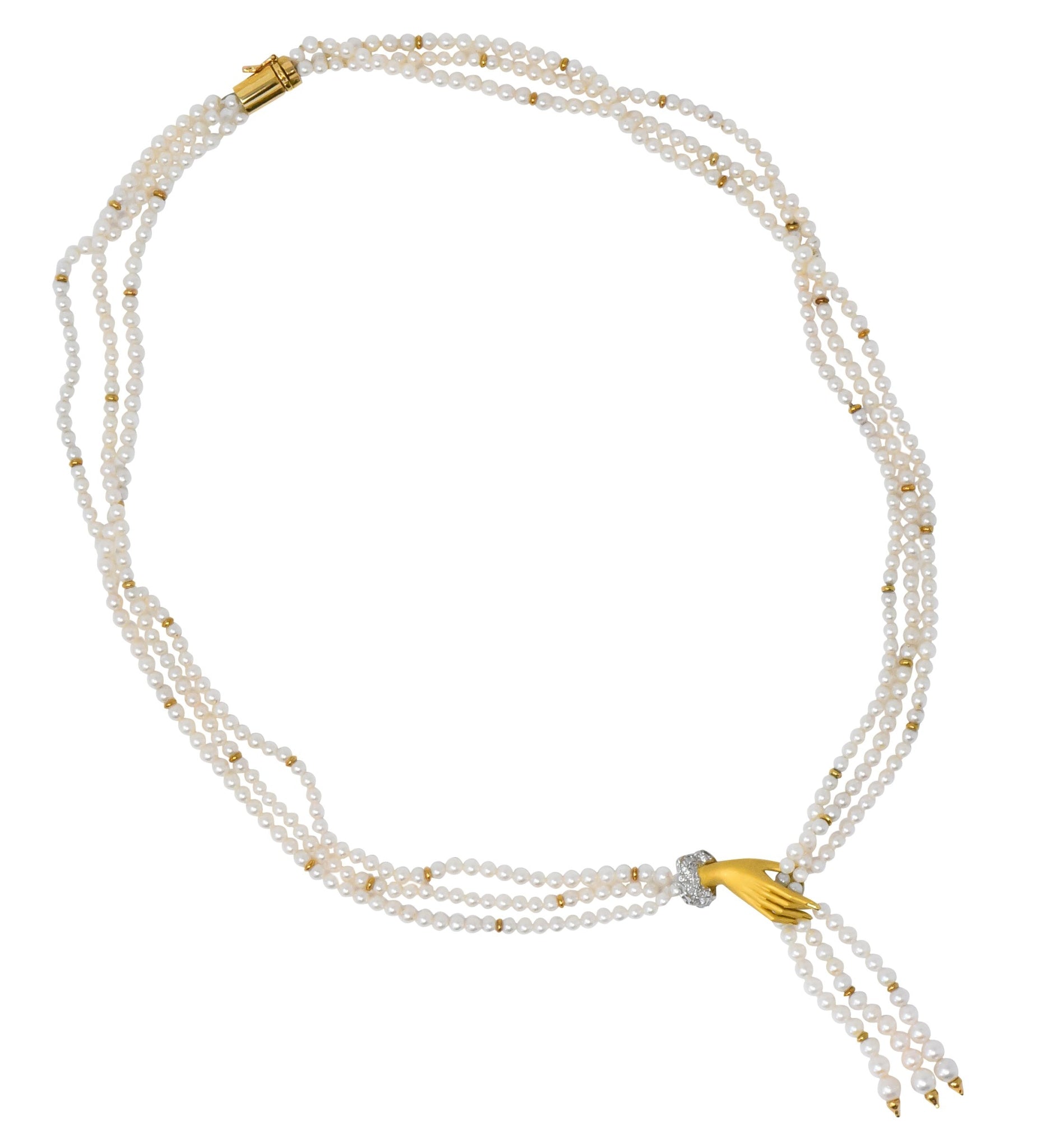 Carrera y Carrera 0.30 CTW Diamond Pearl 18 Karat Gold Las Manos Multi-Strand Necklace - Wilson's Estate Jewelry