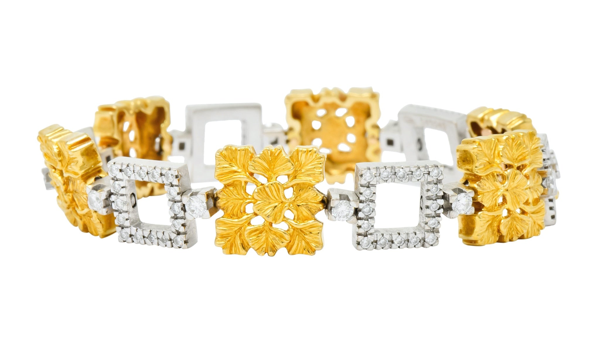 Carrera Y Carrera 1.80 CTW Diamond Platinum 18 Karat Gold Ginkgo Foliate Link Bracelet - Wilson's Estate Jewelry