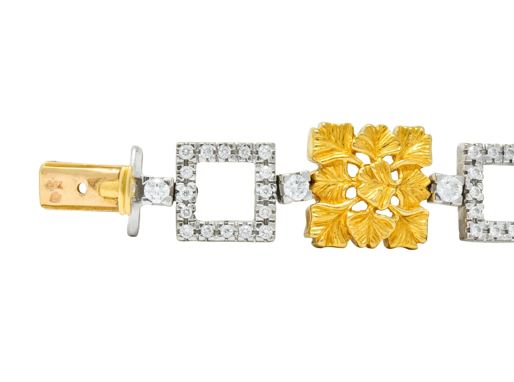 Carrera Y Carrera 1.80 CTW Diamond Platinum 18 Karat Gold Ginkgo Foliate Link Bracelet - Wilson's Estate Jewelry