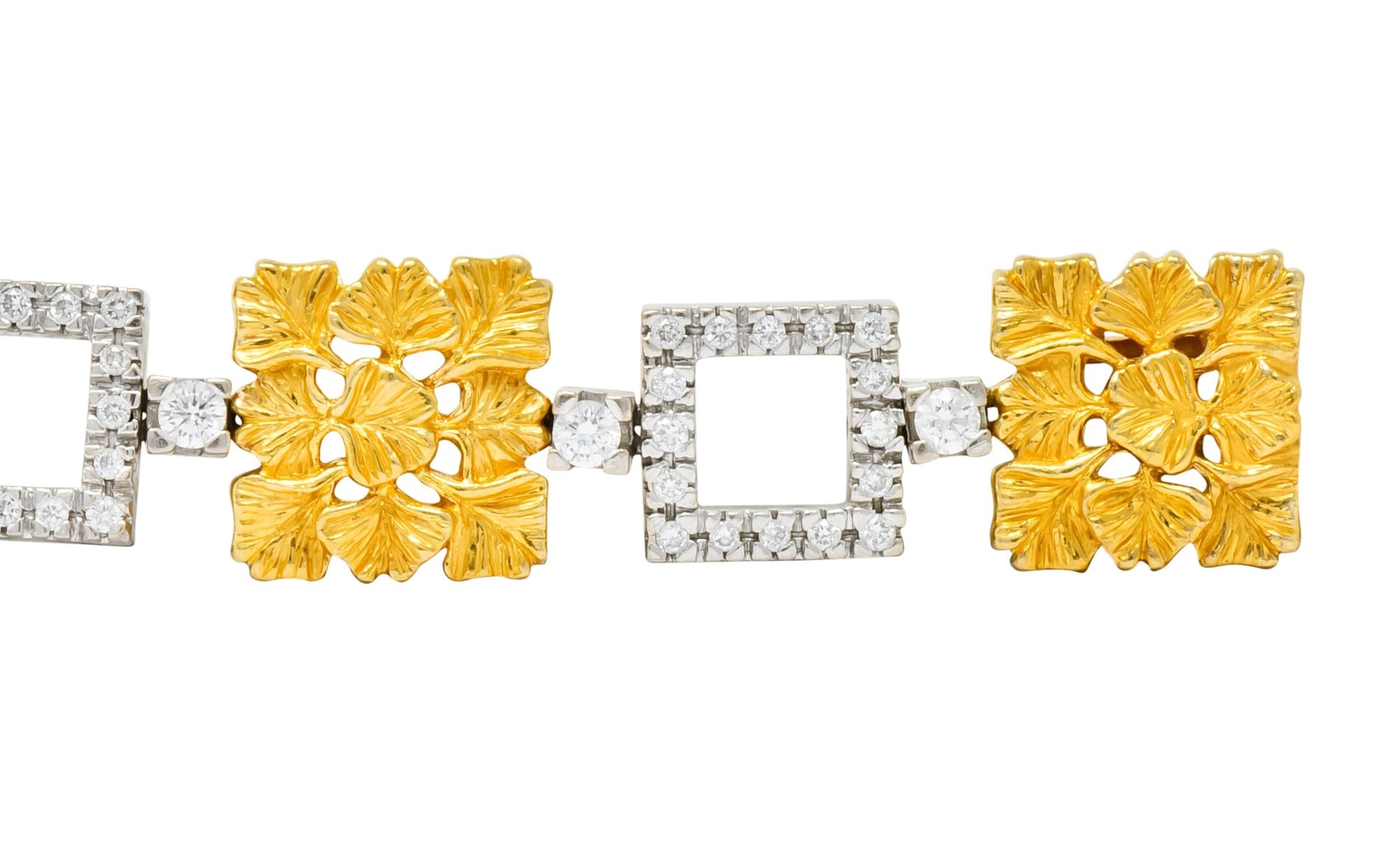 Carrera Y Carrera 1.80 CTW Diamond Platinum 18 Karat Gold Ginkgo Foliate Link Bracelet - Wilson's Estate Jewelry