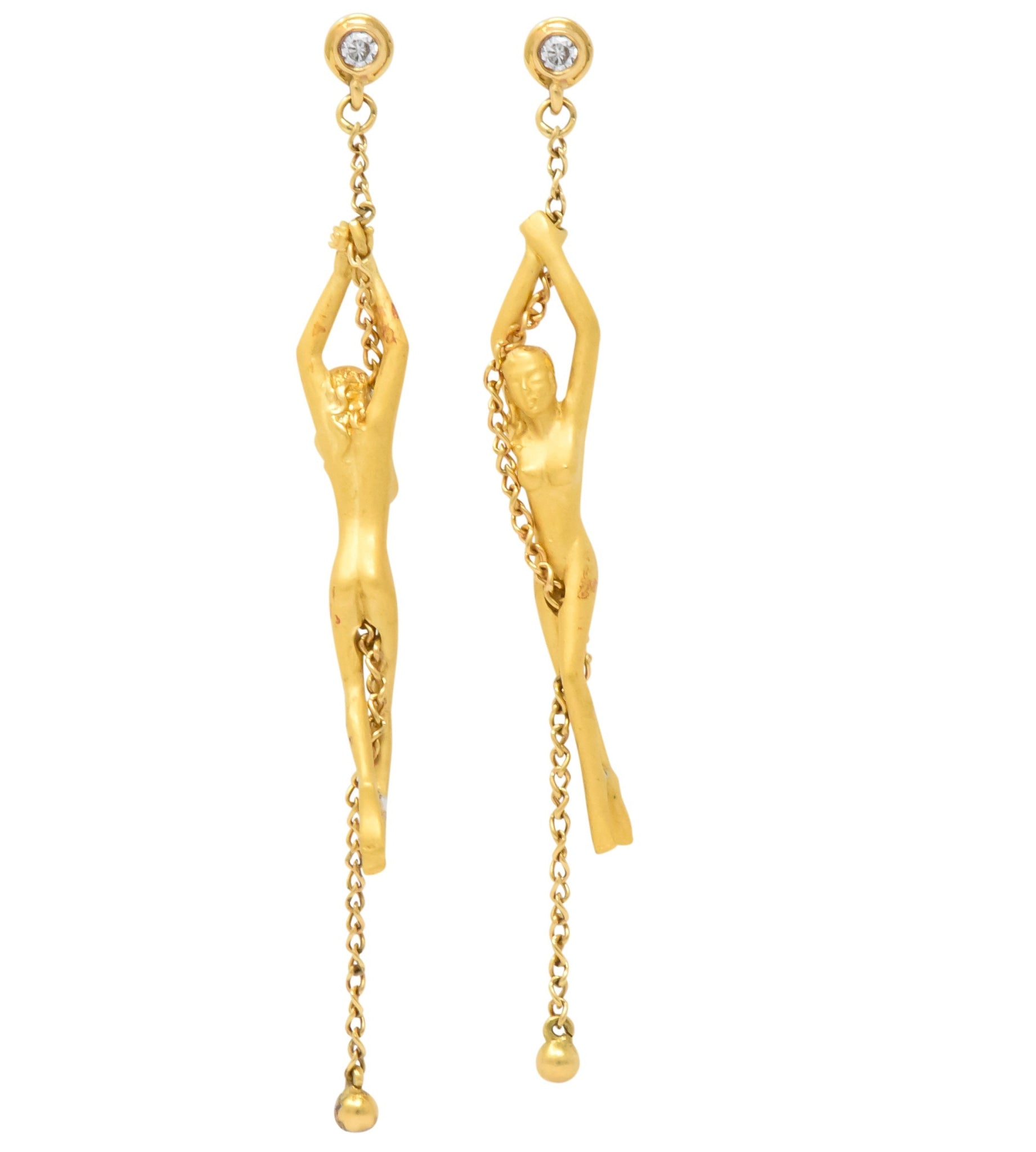 Carrera y Carrera Diamond 18 Karat Gold Chain Women Drop Earrings - Wilson's Estate Jewelry