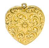 Carrington Co. Art Nouveau 14 Karat Gold Locket Floral Locket Pendant Circa 1900 - Wilson's Estate Jewelry