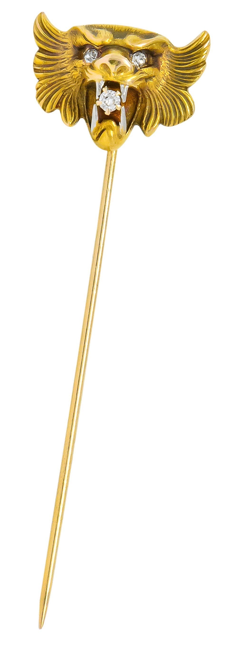 Carter Gough & Co. Edwardian Diamond 14 Karat Two-Tone Gold Tiger Stickpin - Wilson's Estate Jewelry