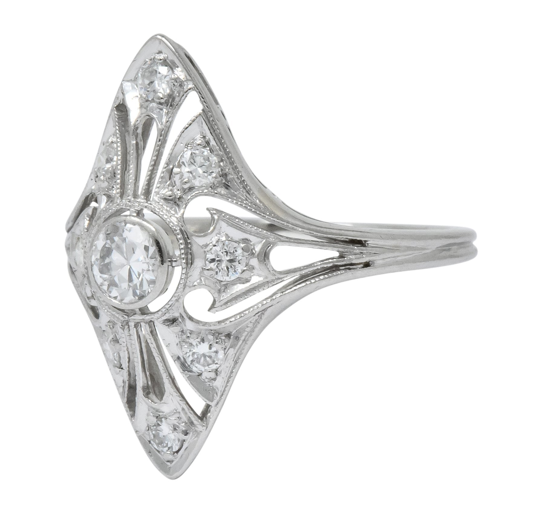 Carter & Gough Edwardian 0.50 CTW Diamond Platinum Navette Ring - Wilson's Estate Jewelry