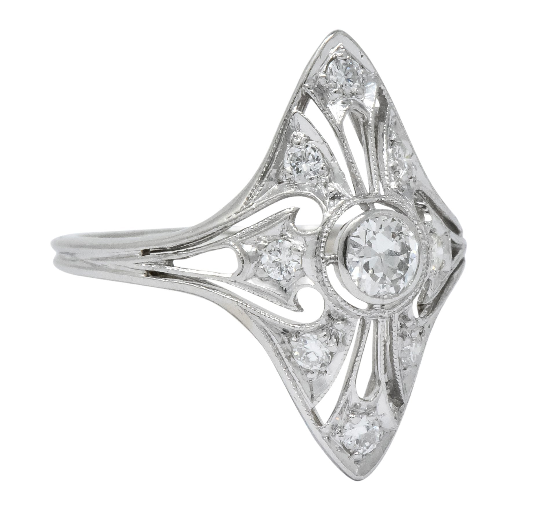 Carter & Gough Edwardian 0.50 CTW Diamond Platinum Navette Ring - Wilson's Estate Jewelry