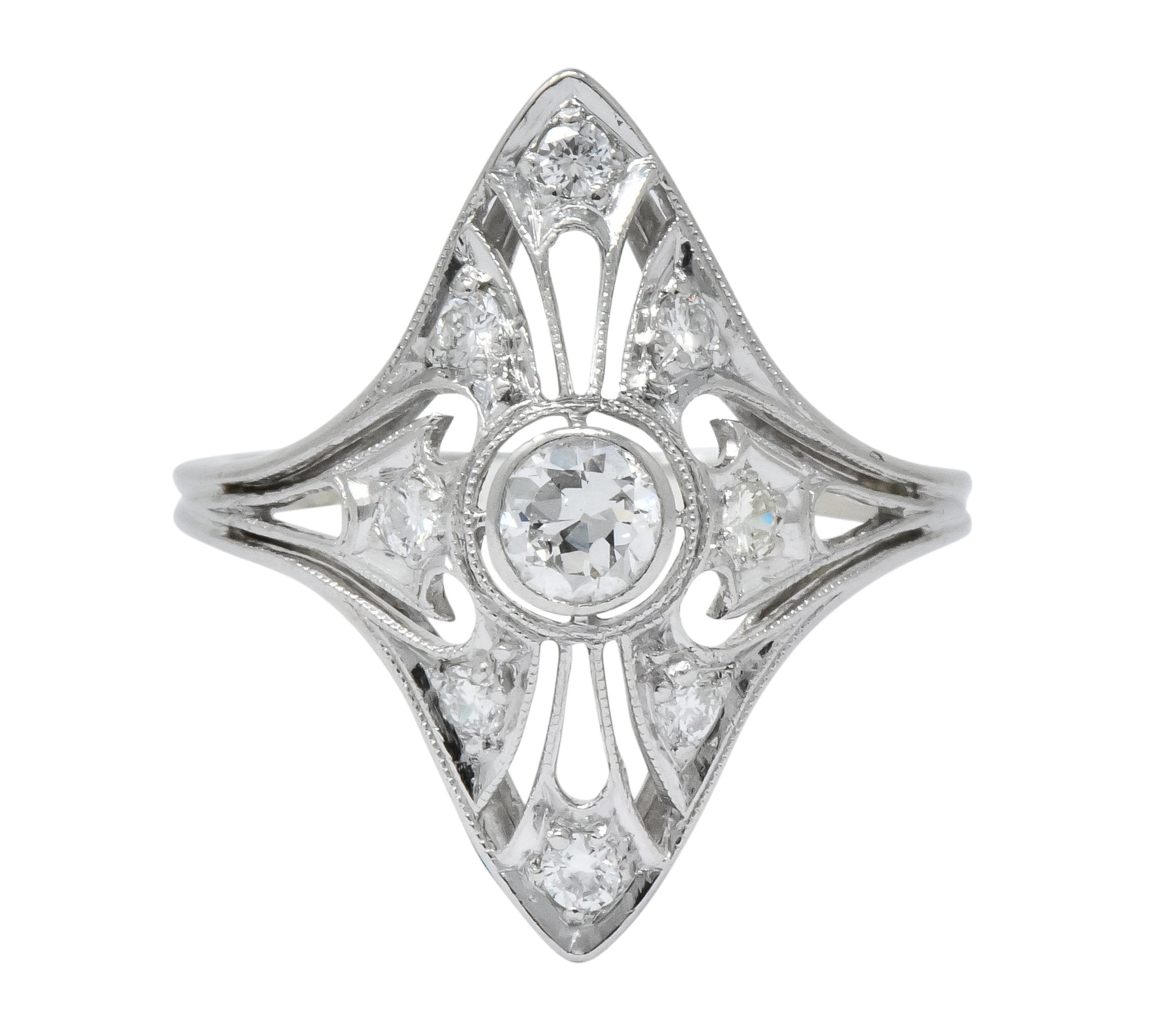 Carter & Gough Edwardian 0.50 CTW Diamond Platinum Navette Ring - Wilson's Estate Jewelry