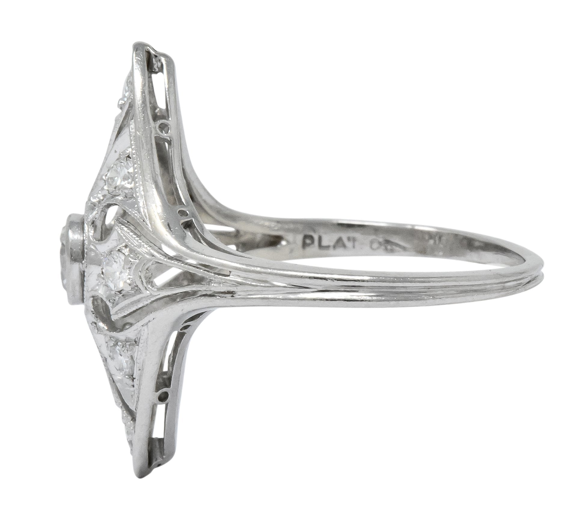 Carter & Gough Edwardian 0.50 CTW Diamond Platinum Navette Ring - Wilson's Estate Jewelry