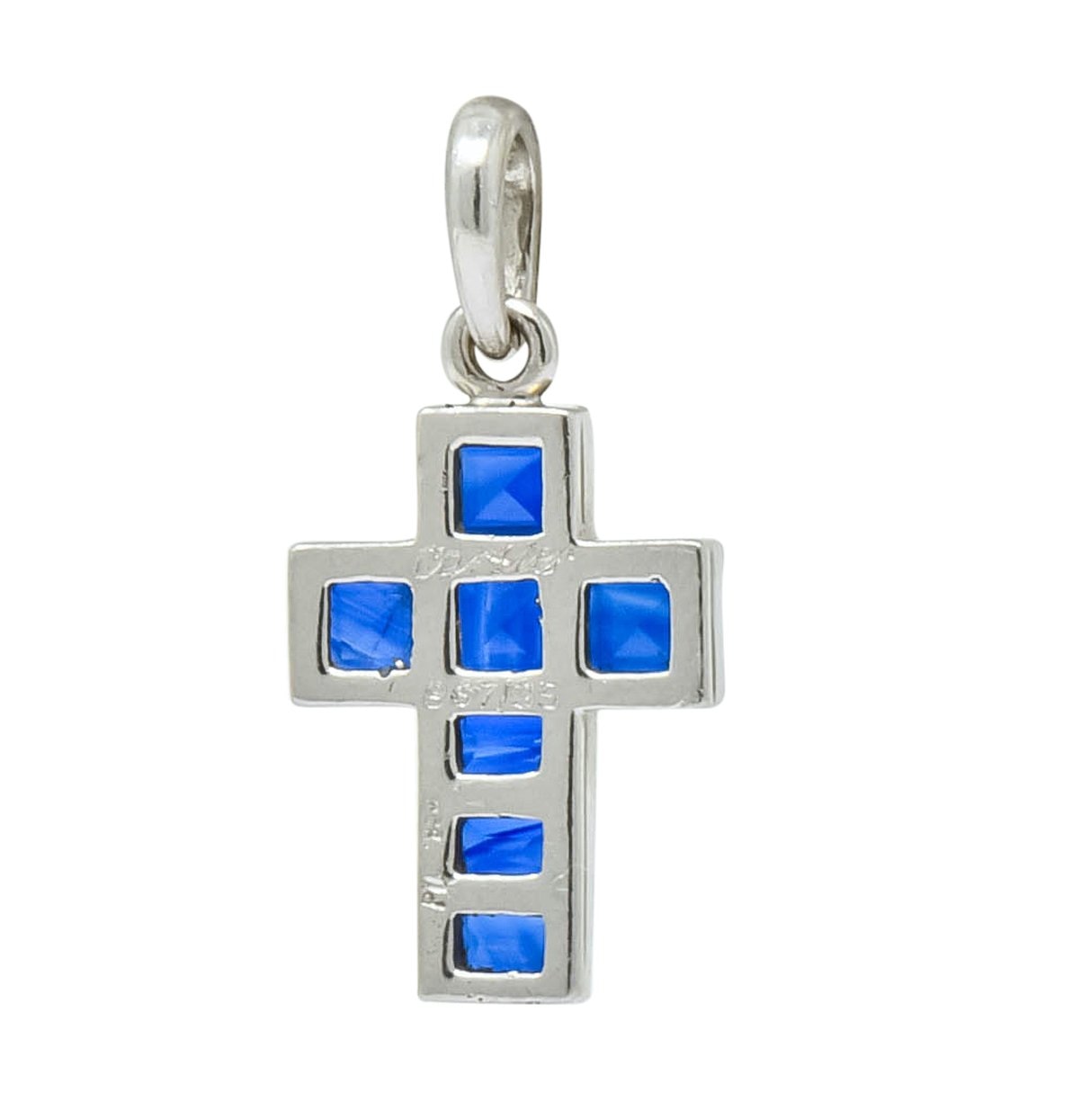 Cartier 1.25 CTW Sapphire Diamond Platinum Unisex Cross Pendant Charm - Wilson's Estate Jewelry