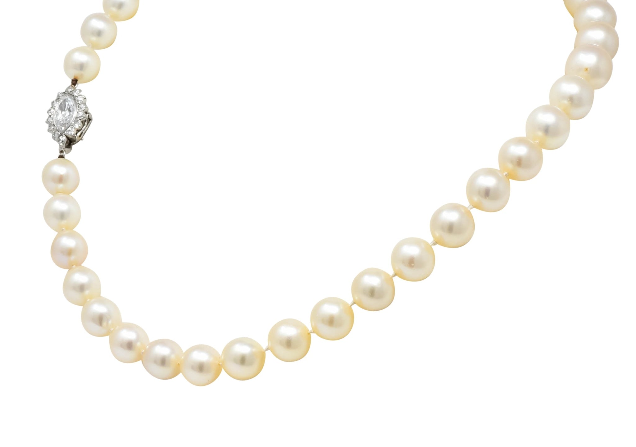 Cartier 1.31 CTW Diamond Cultured Pearl Platinum Knotted Strand Necklace GIA - Wilson's Estate Jewelry