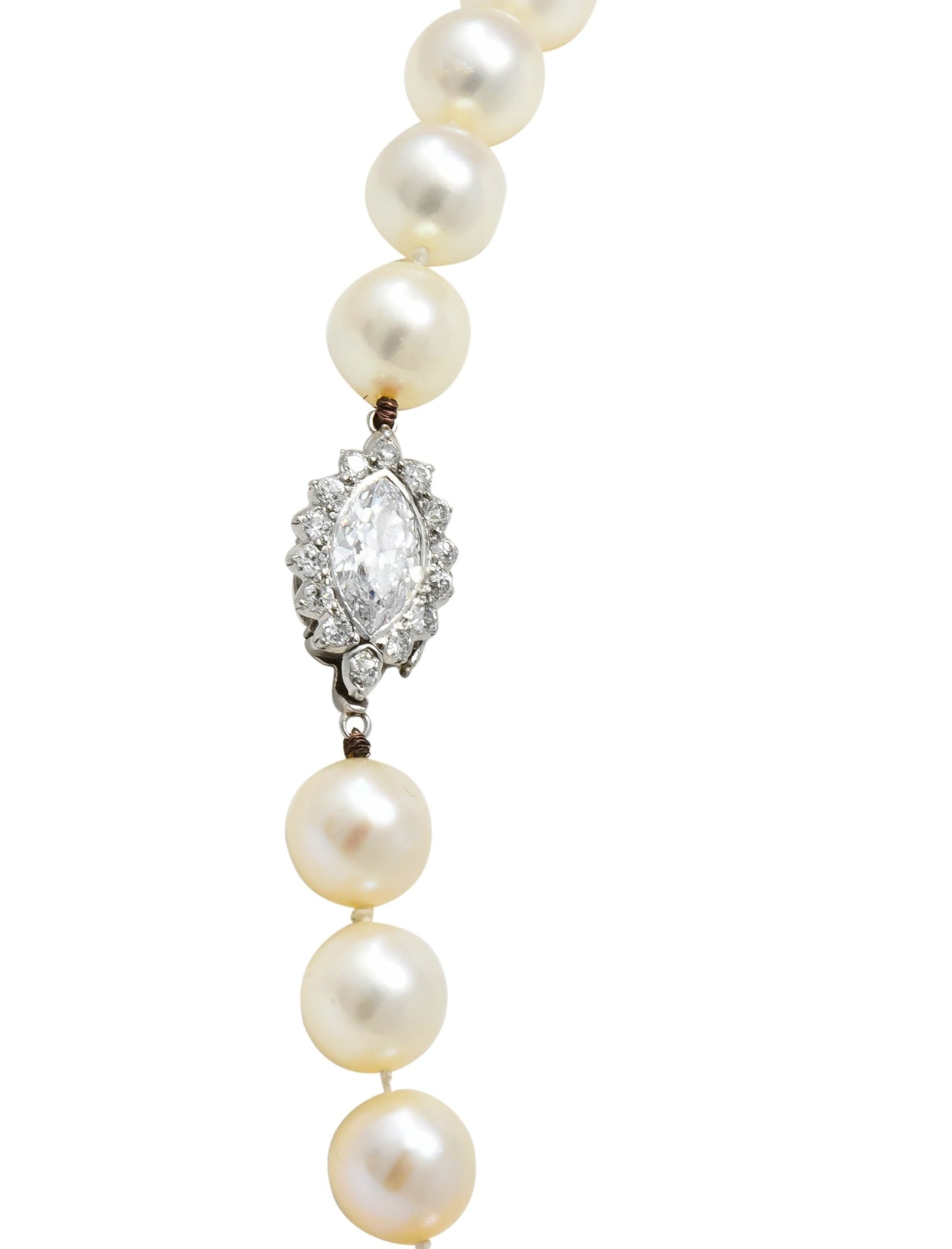 Cartier 1.31 CTW Diamond Cultured Pearl Platinum Knotted Strand Necklace GIA - Wilson's Estate Jewelry