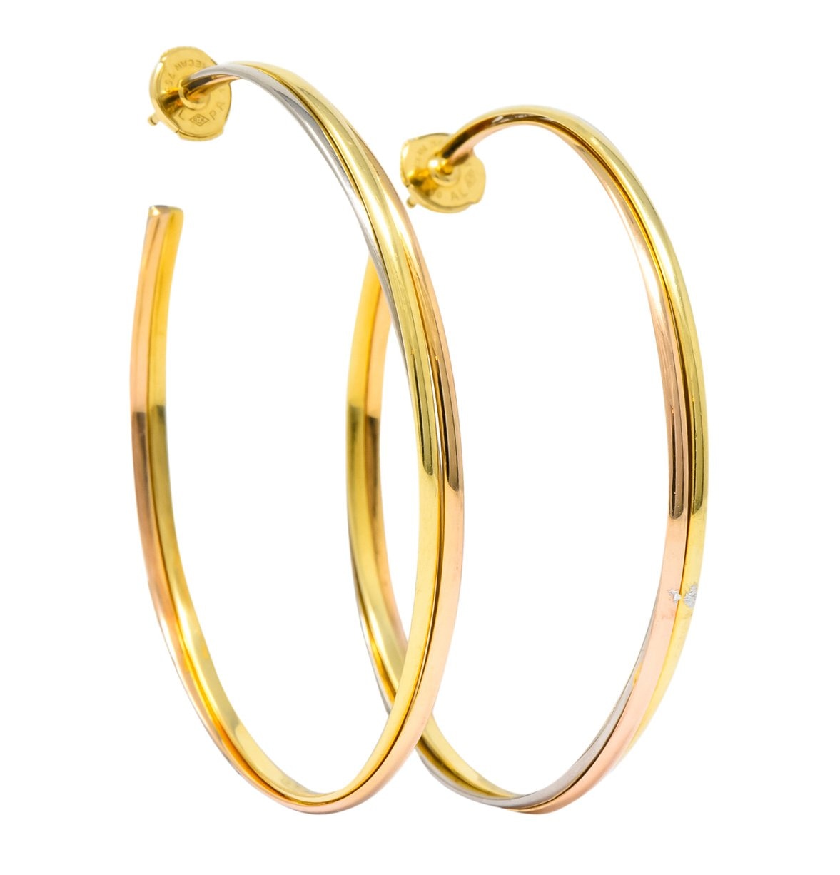 Cartier 18 Karat Gold Tri-Gold Trinity Hoop Earrings - Wilson's Estate Jewelry