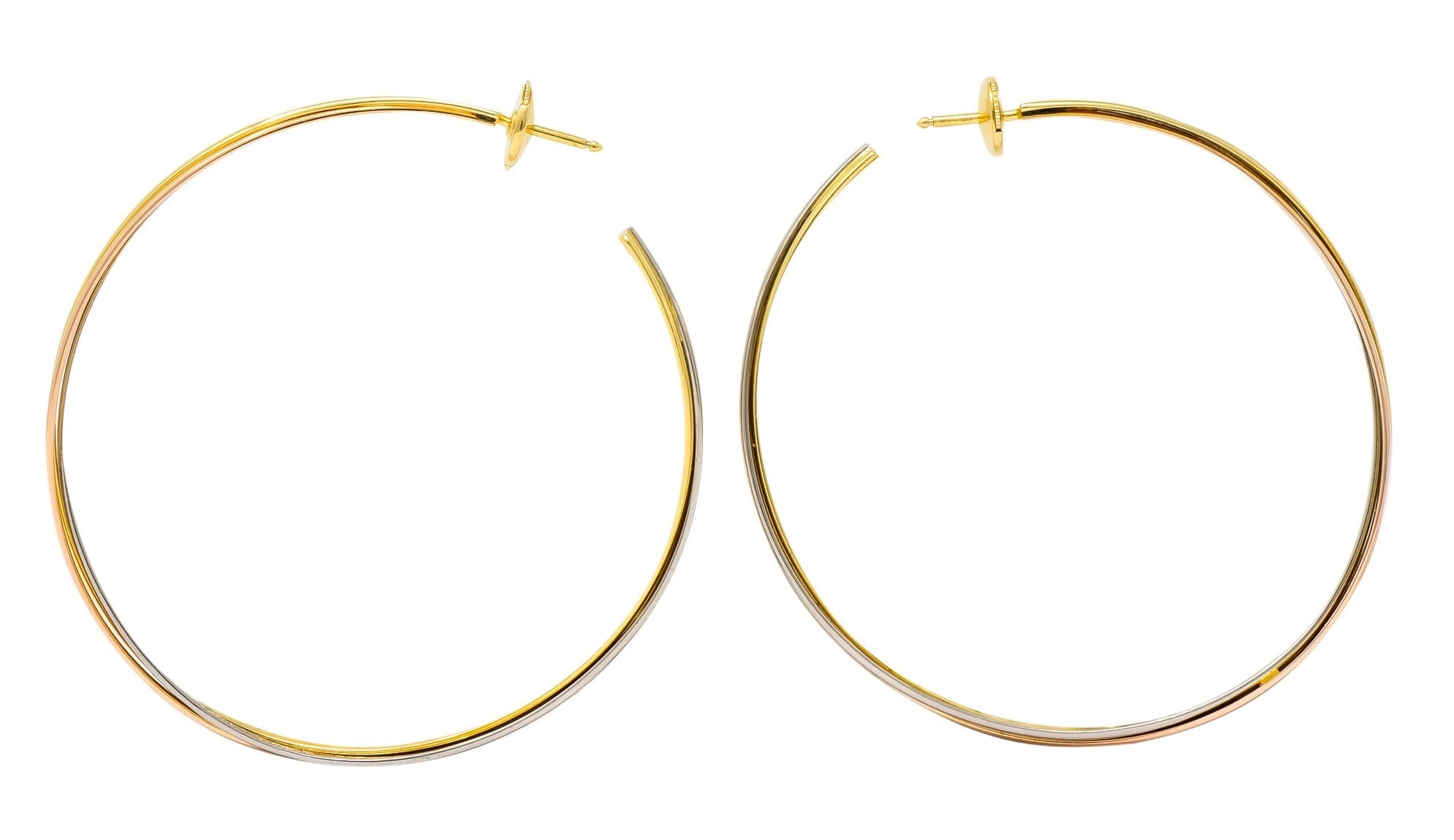 Cartier 18 Karat Gold Tri-Gold Trinity Hoop Earrings - Wilson's Estate Jewelry