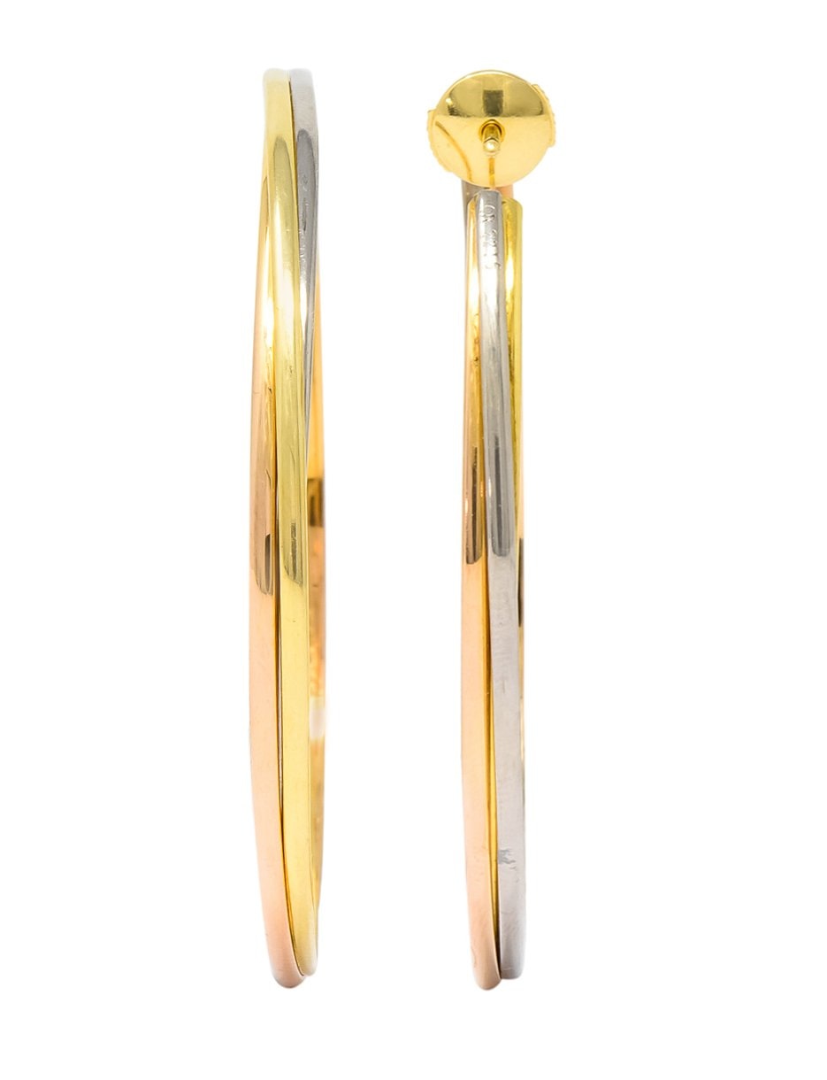 Cartier 18 Karat Gold Tri-Gold Trinity Hoop Earrings - Wilson's Estate Jewelry