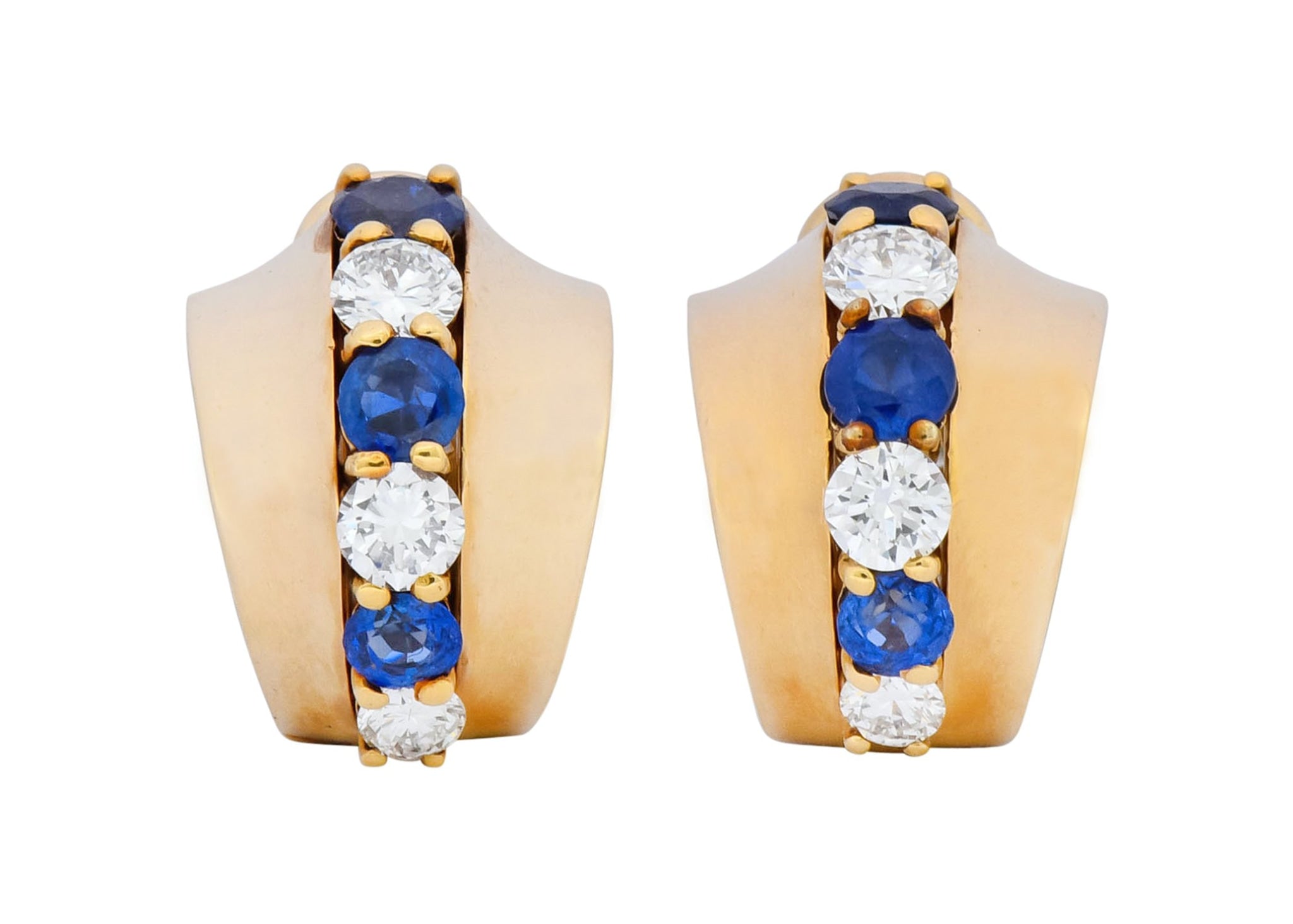 Cartier 2.00 CTW Diamond Sapphire 14 Karat Gold Huggie Ear-Clip Earrings - Wilson's Estate Jewelry