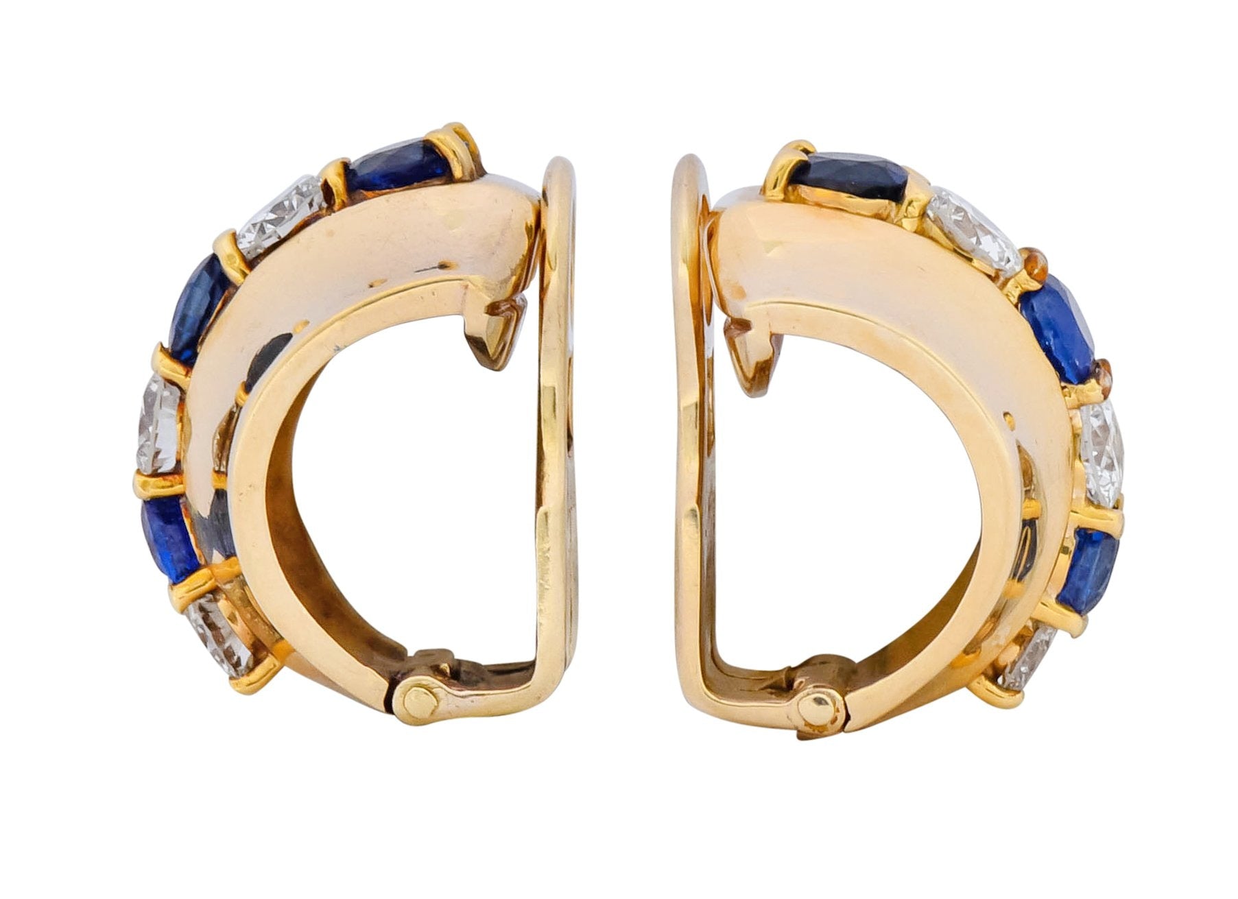 Cartier 2.00 CTW Diamond Sapphire 14 Karat Gold Huggie Ear-Clip Earrings - Wilson's Estate Jewelry