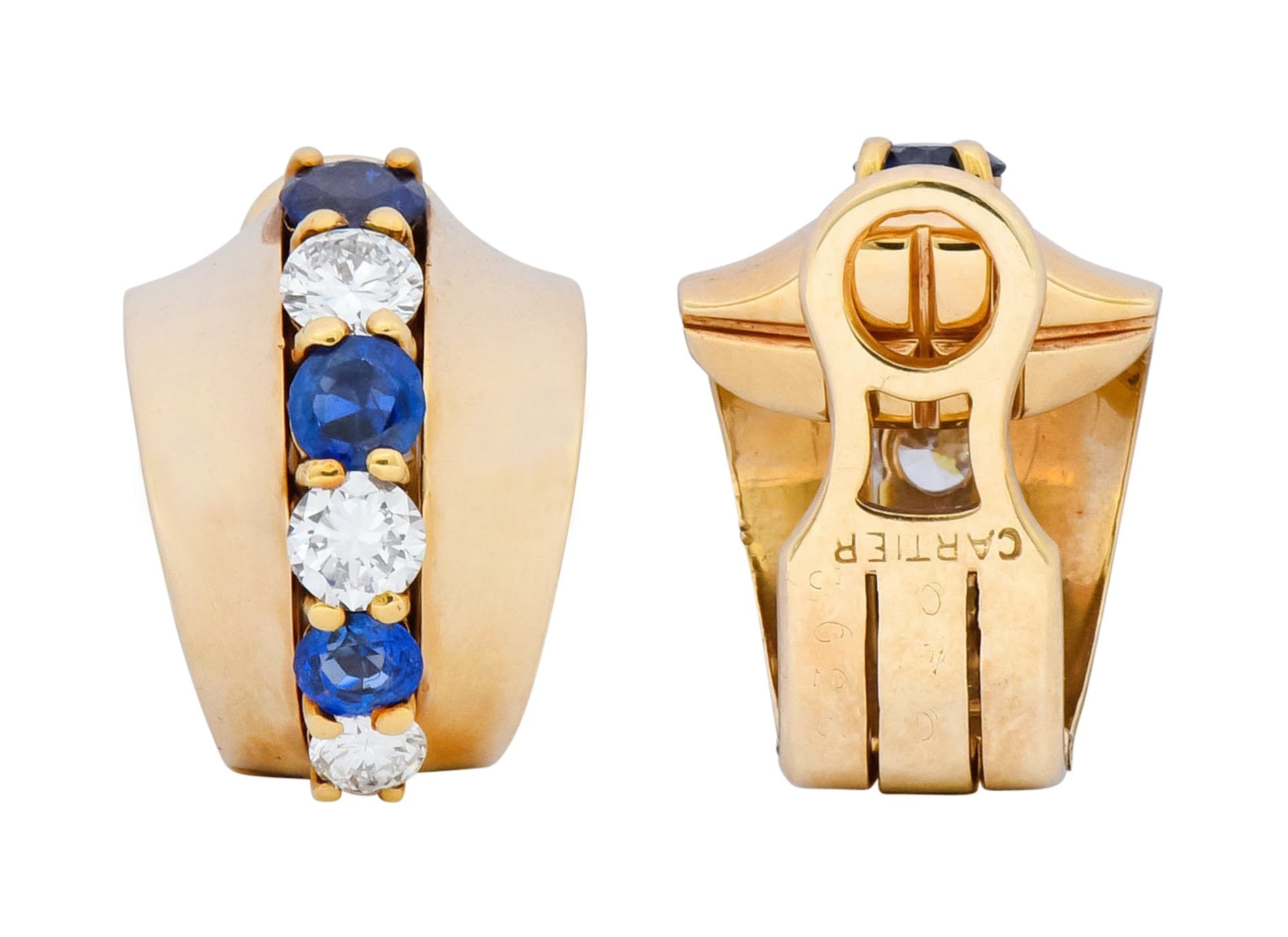 Cartier 2.00 CTW Diamond Sapphire 14 Karat Gold Huggie Ear-Clip Earrings - Wilson's Estate Jewelry