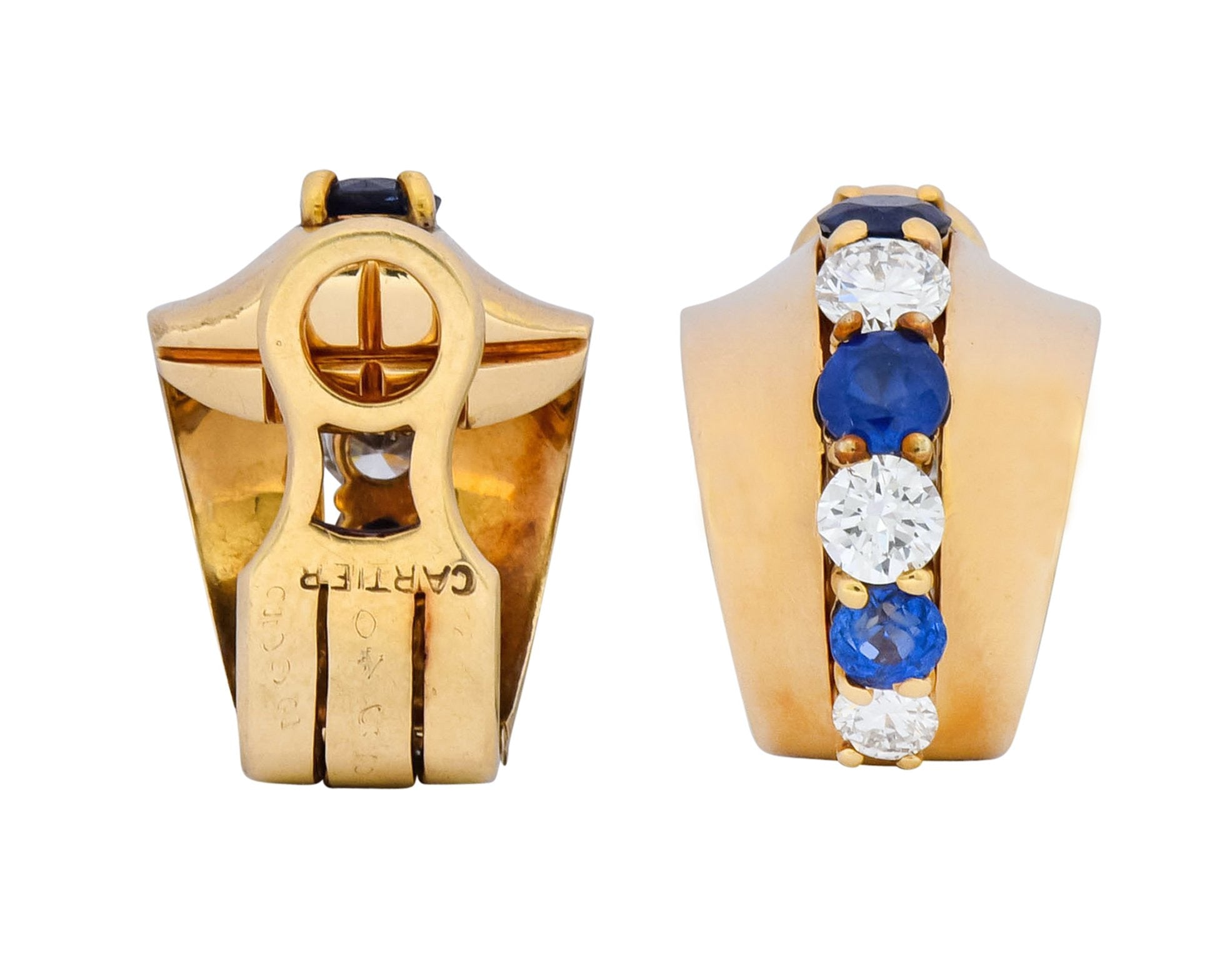 Cartier 2.00 CTW Diamond Sapphire 14 Karat Gold Huggie Ear-Clip Earrings - Wilson's Estate Jewelry