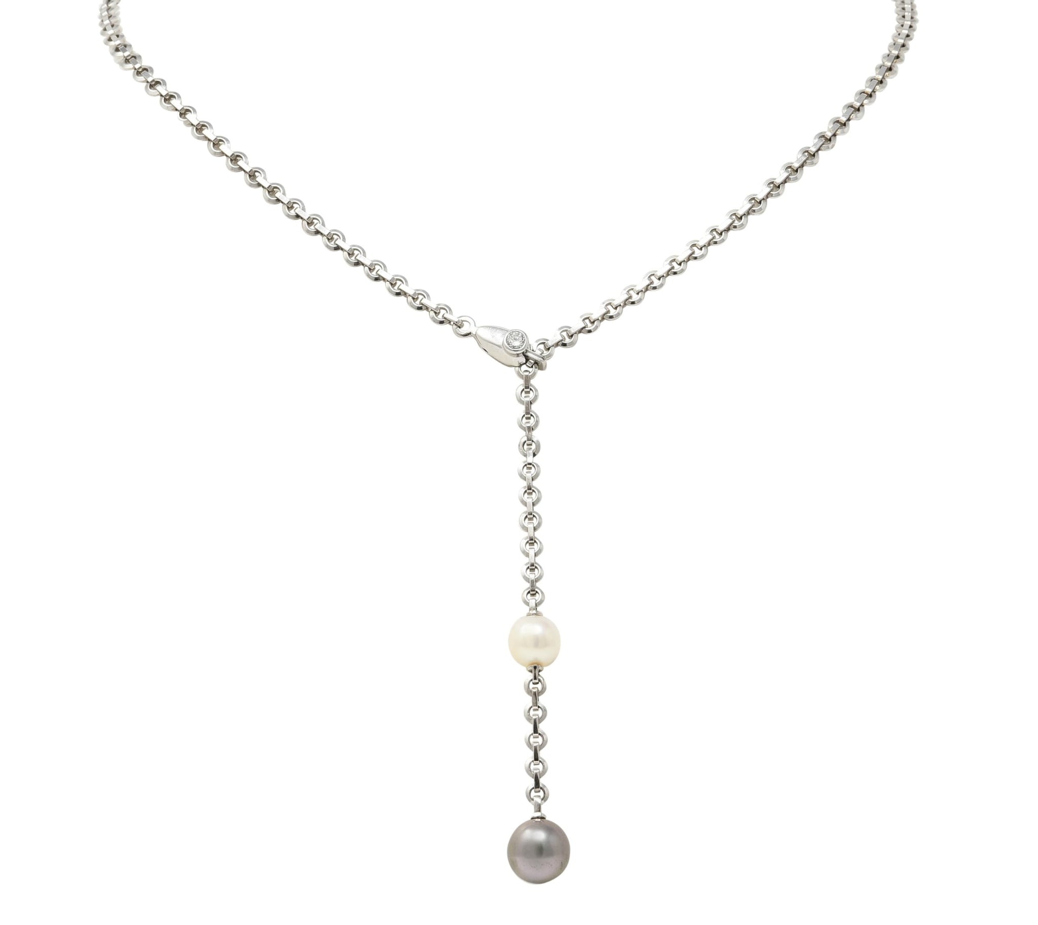 Cartier 2001 Diamond Cultured Pearl 18 Karat White Gold Lariat Drop Necklace - Wilson's Estate Jewelry