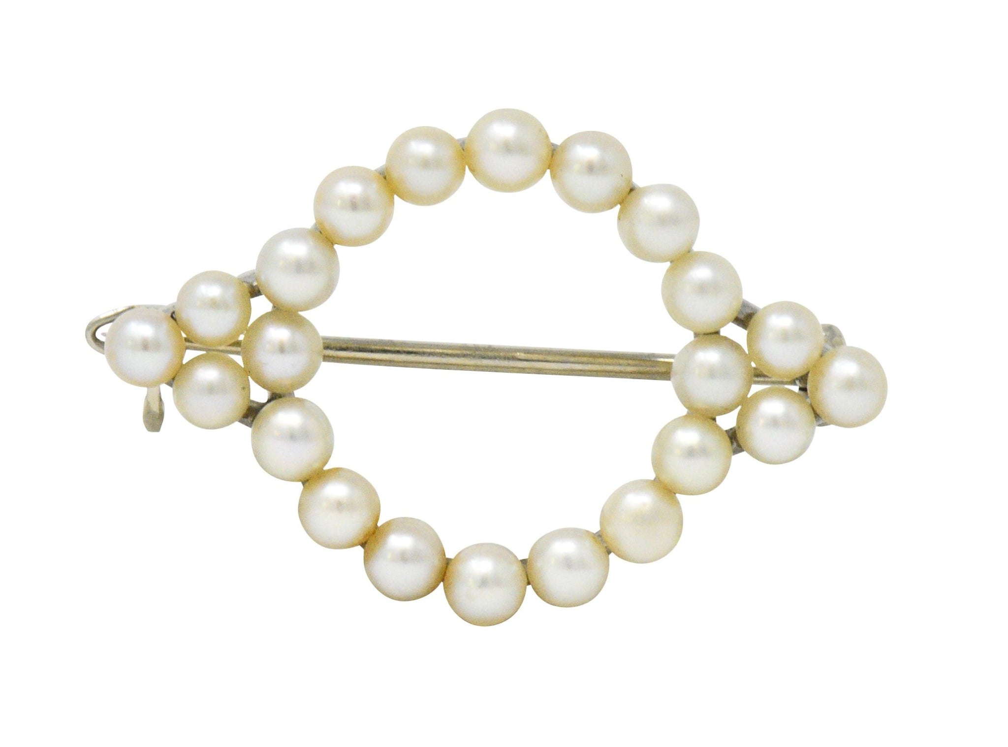 Cartier Mid Century Cultured Pearl Platinum 14 Karat Gold Pin Brooch Wilson's Estate Jewelry