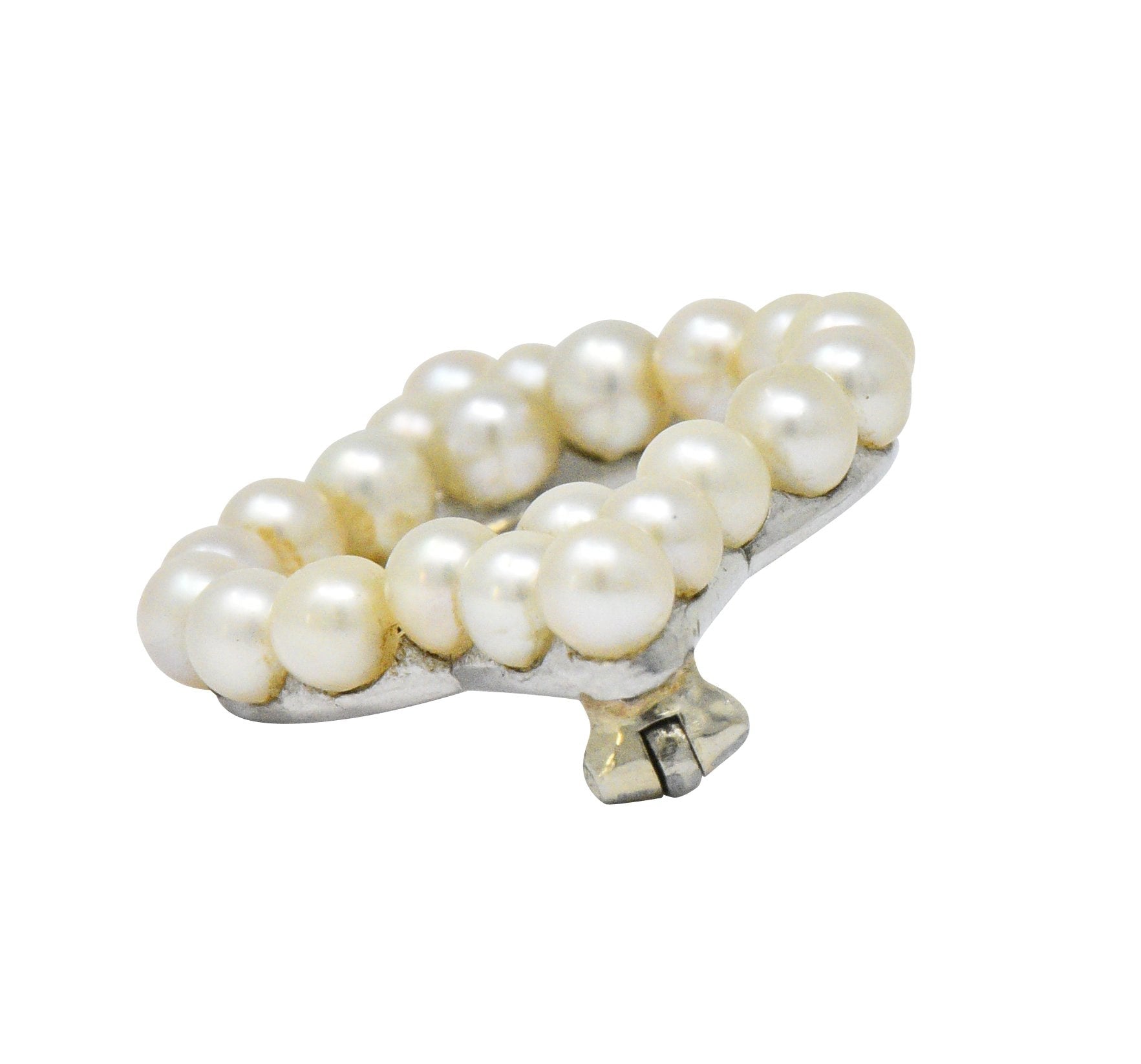 Cartier Mid Century Cultured Pearl Platinum 14 Karat Gold Pin Brooch Wilson's Estate Jewelry