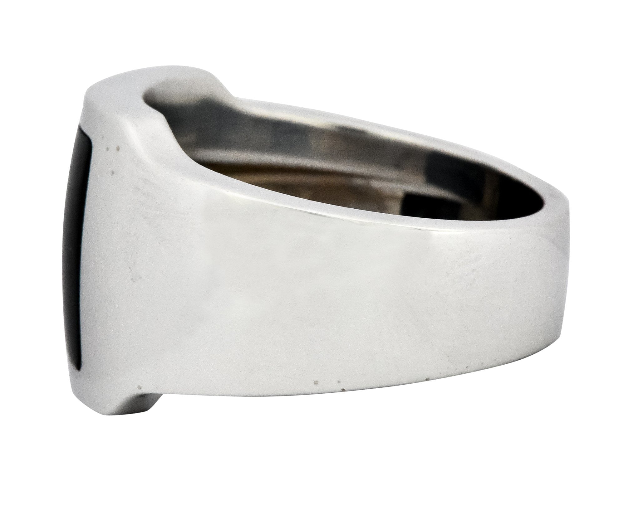 Cartier Modern Hawk's Eye 18 Karat White Gold Santos Dumont Men's Ring - Wilson's Estate Jewelry