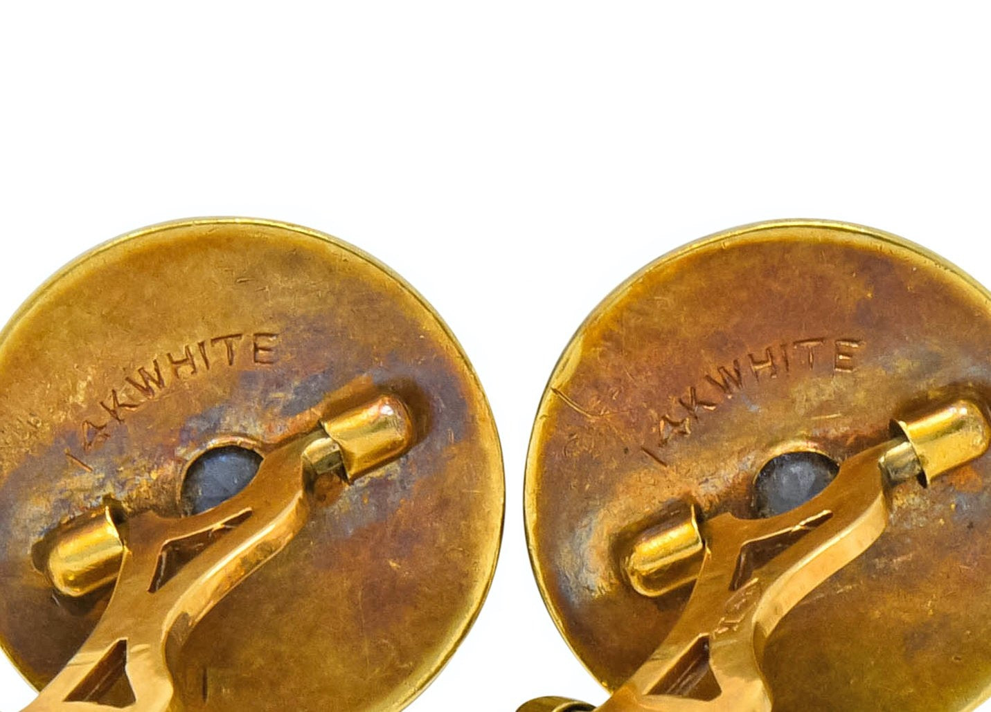 Chas. Keller Co. Sapphire 14 Karat Gold Men's Art Deco Disk Cufflinks - Wilson's Estate Jewelry