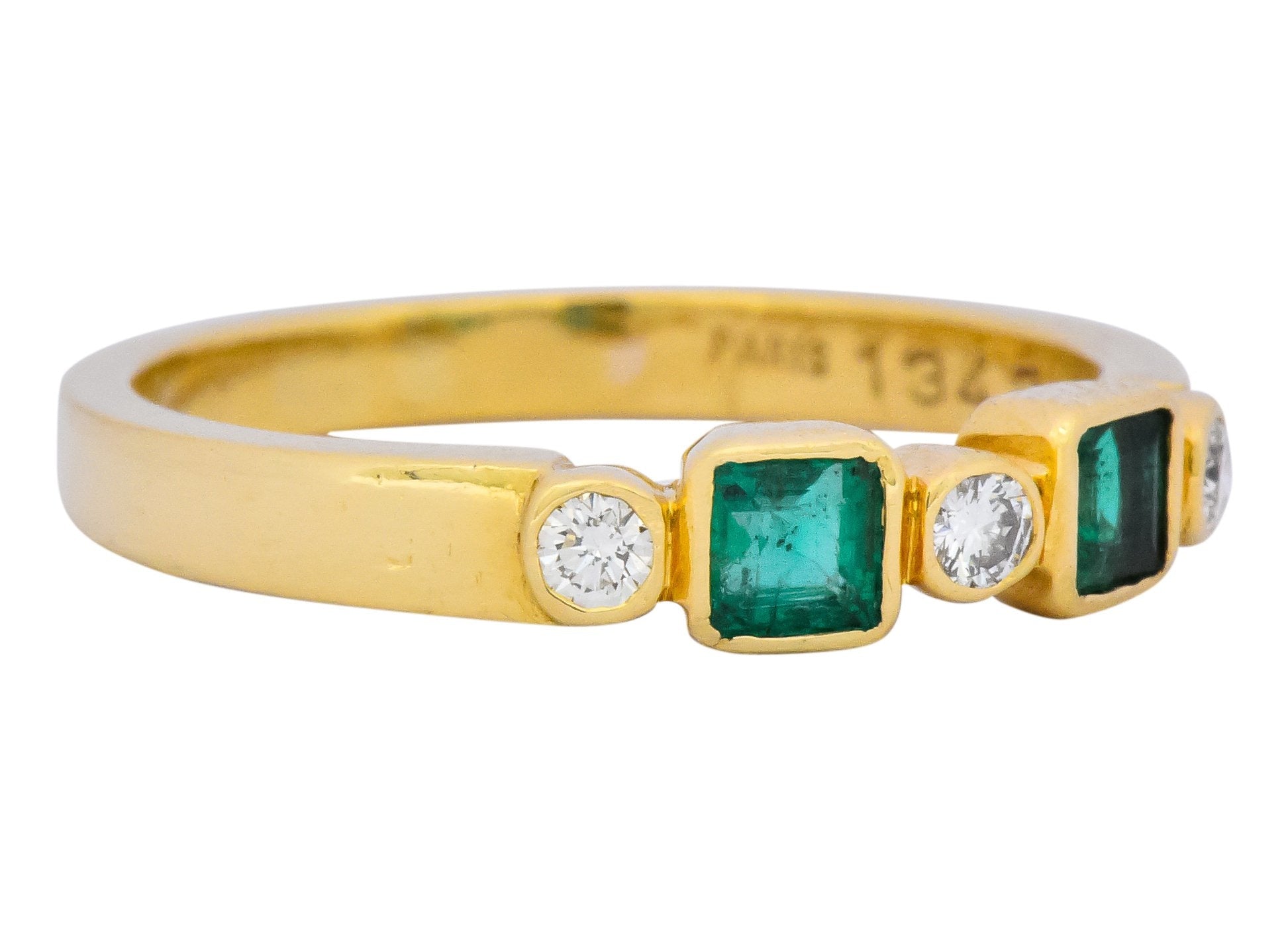 Chaumet Paris Emerald Diamond 18 Karat Gold Stacking Ring - Wilson's Estate Jewelry