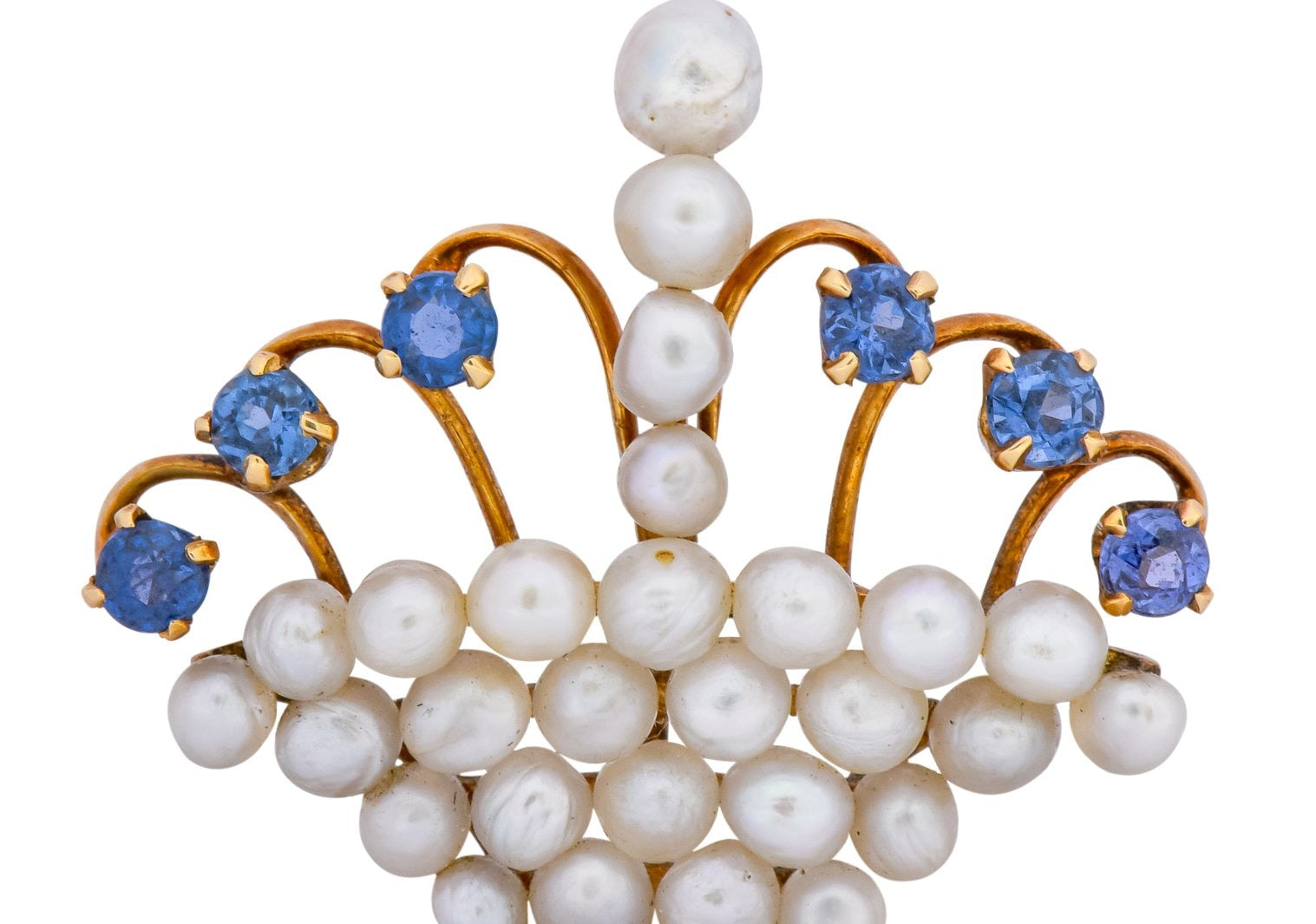 Circa 1900 Edwardian Pearl Sapphire 14 Karat Gold Flower Basket Pendant - Wilson's Estate Jewelry