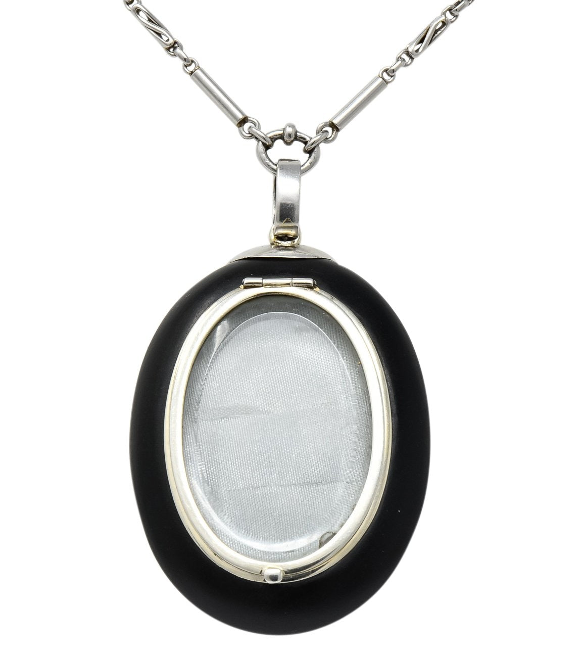 Circa 1910 Edwardian Diamond Natural Pearl Onyx Platinum Long Chain Necklace - Wilson's Estate Jewelry