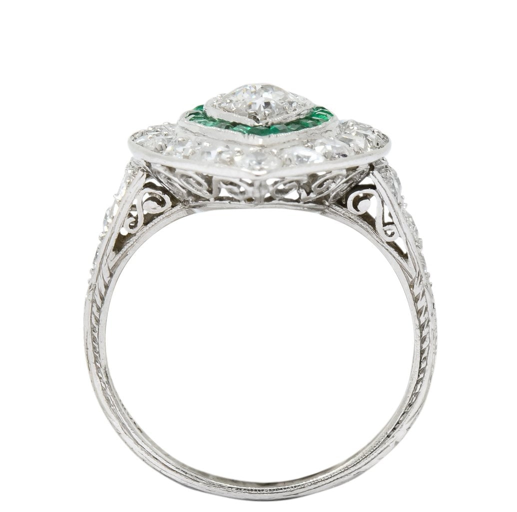 Circa 1915 Edwardian 2.95 CTW Diamond Emerald Platinum Dinner Ring - Wilson's Estate Jewelry