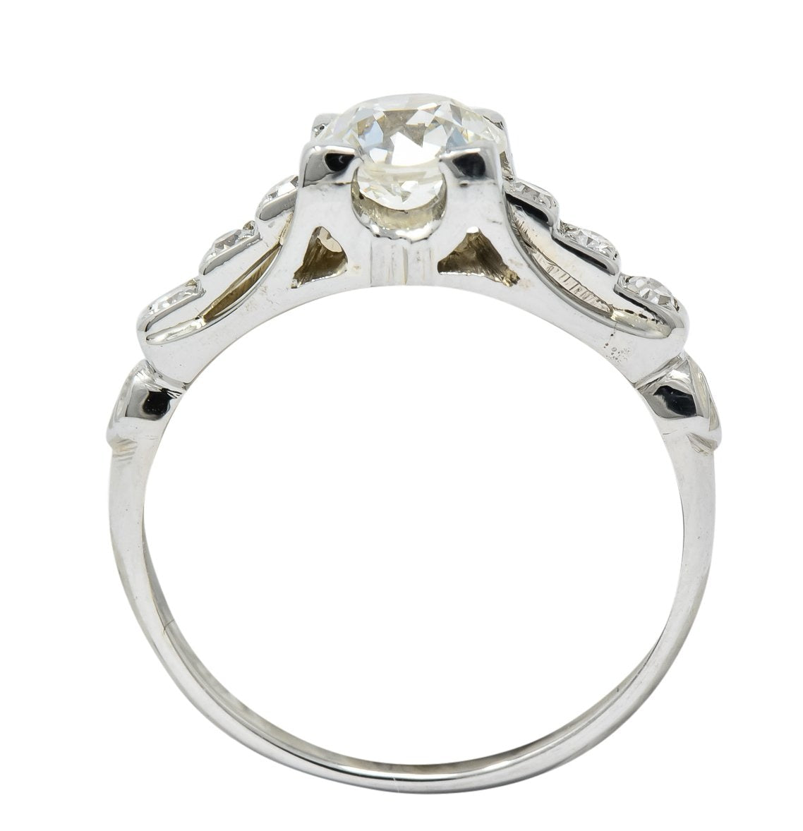 Circa 1940's Retro 1.16 CTW Diamond 18 Karat White Gold Engagement Ring GIA - Wilson's Estate Jewelry