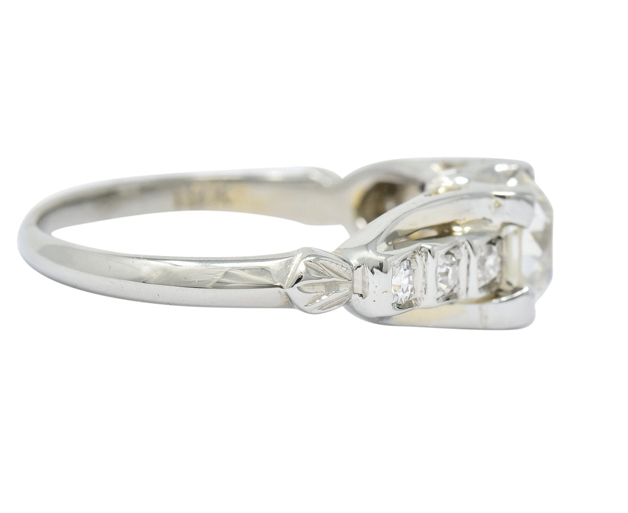 Circa 1940's Retro 1.16 CTW Diamond 18 Karat White Gold Engagement Ring GIA - Wilson's Estate Jewelry