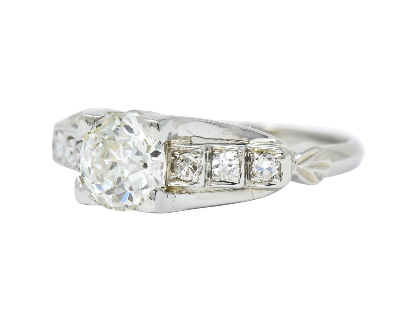 Circa 1940's Retro 1.16 CTW Diamond 18 Karat White Gold Engagement Ring GIA - Wilson's Estate Jewelry