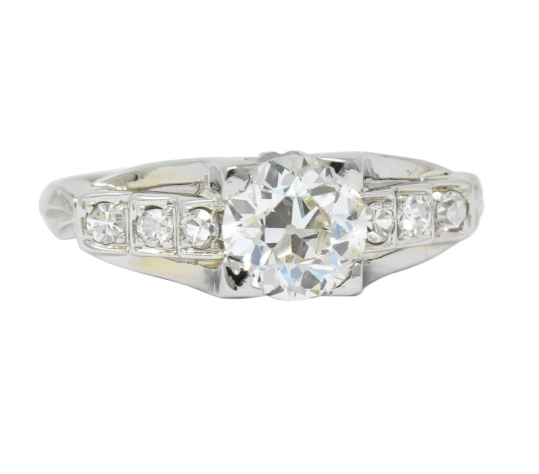 Circa 1940's Retro 1.16 CTW Diamond 18 Karat White Gold Engagement Ring GIA - Wilson's Estate Jewelry