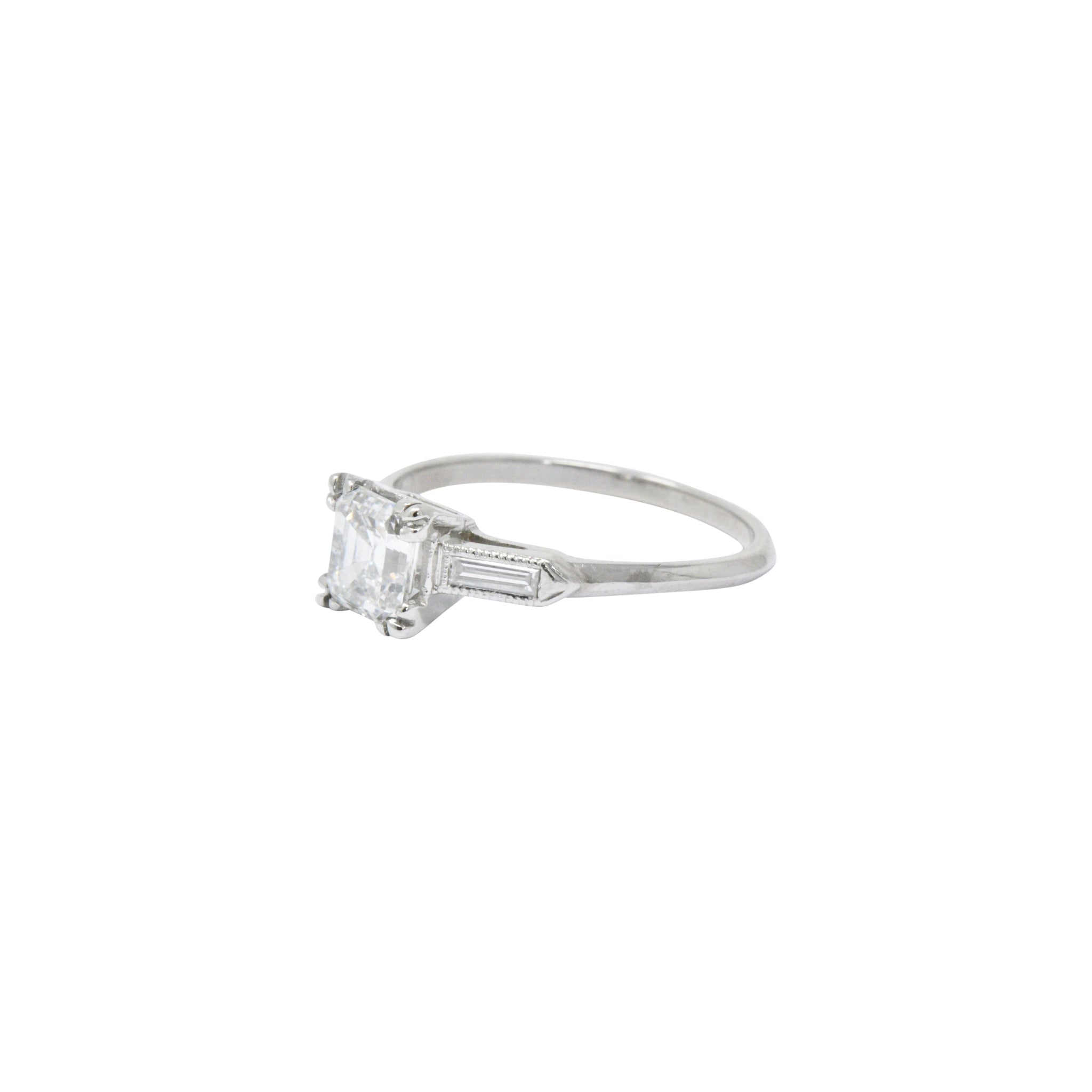 Classy 1.07 CTW Asscher Cut Diamond & Platinum Engagement Ring GIA Wilson's Estate Jewelry