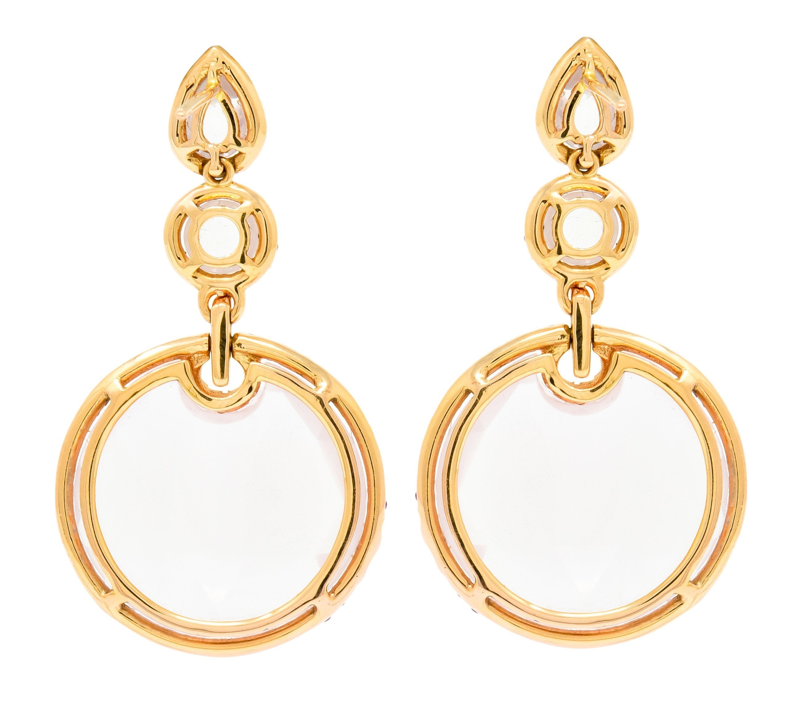 Contemporary Rose Quartz Ruby Diamond 18 Karat Rose Gold Drop Earrings - Wilson's Estate Jewelry