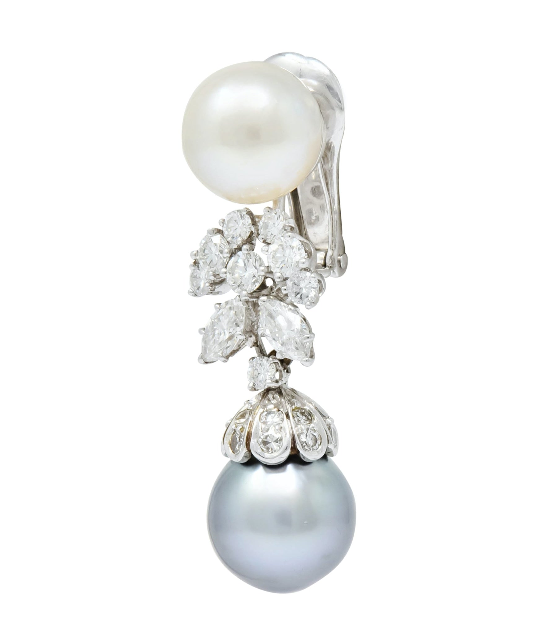 David Webb 2.40 CTW Diamond Cultured Pearl Drop Ear-Clip Earrings - Wilson's Estate Jewelry