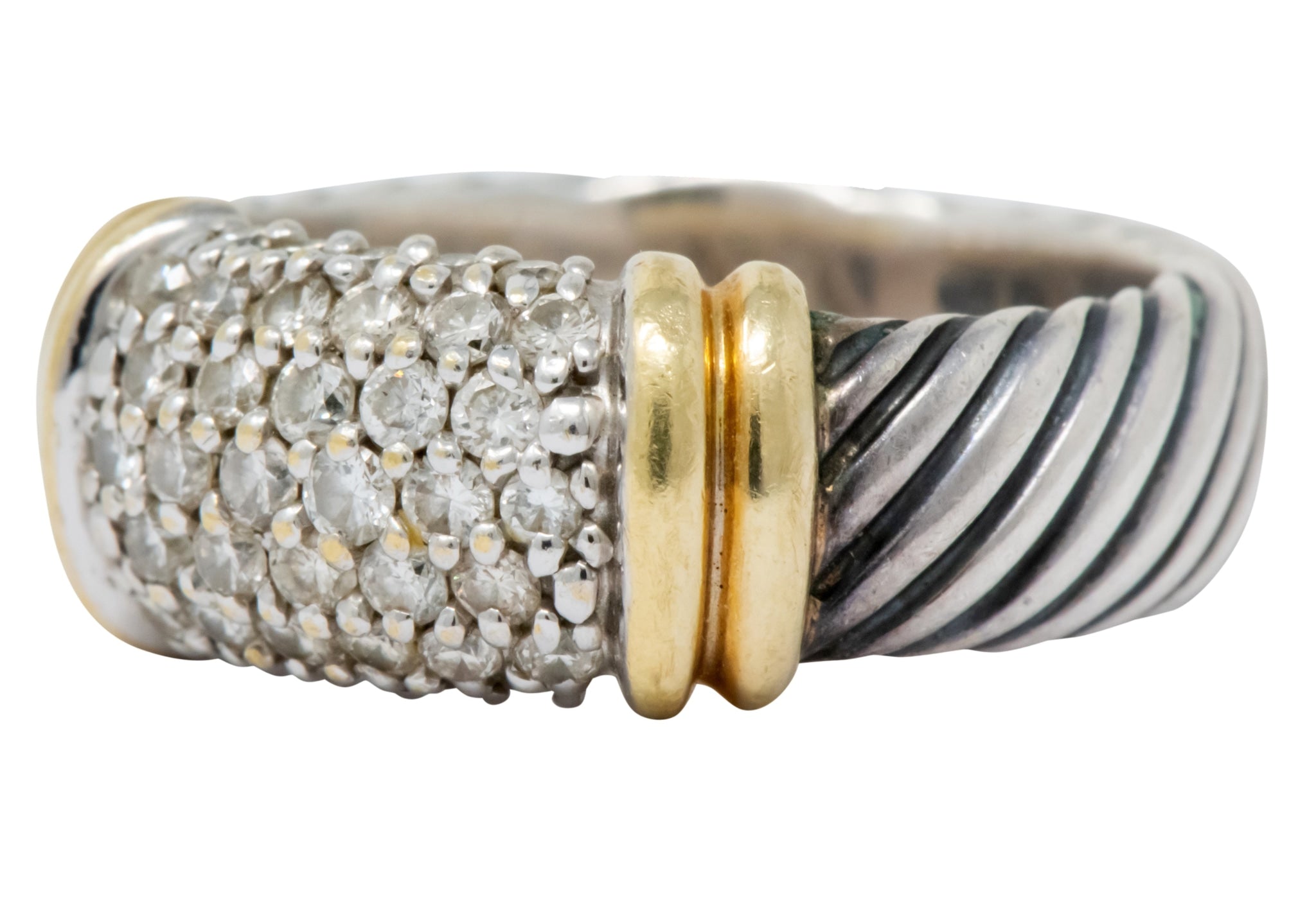 David Yurman 0.64 CTW Diamond 18 Karat Gold Sterling Silver Metro Ring - Wilson's Estate Jewelry