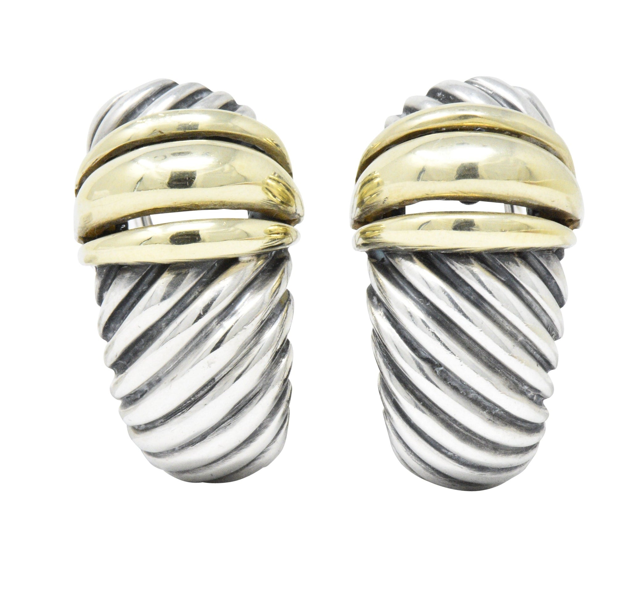 David Yurman 14 Karat Gold Sterling Silver Cable Twist Earrings Wilson's Estate Jewelry