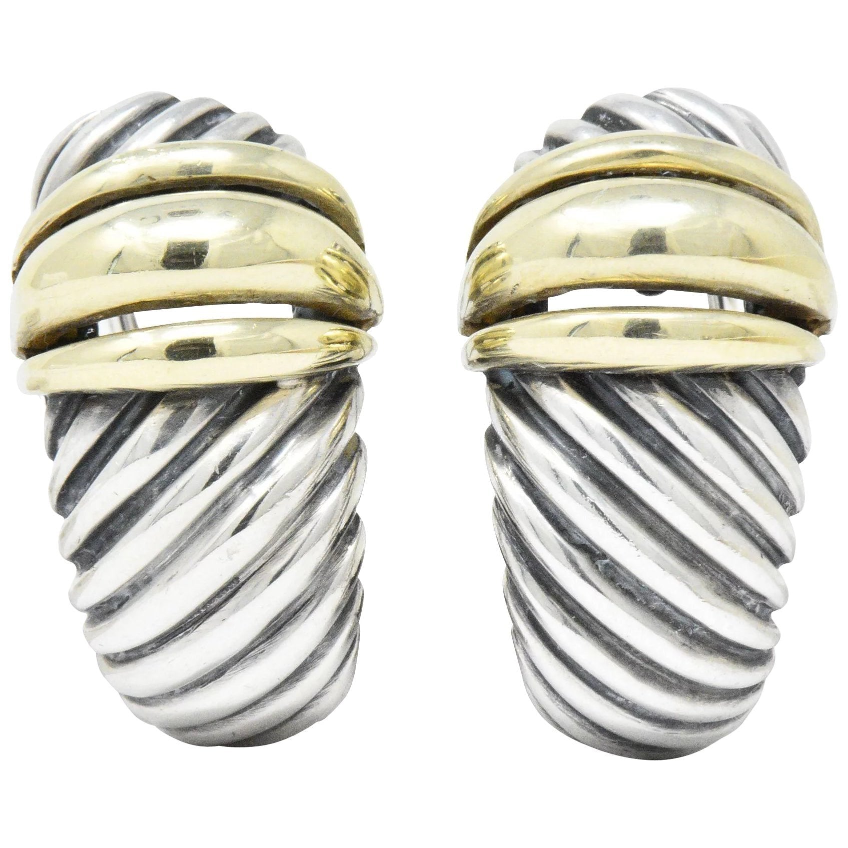 David Yurman 14 Karat Gold Sterling Silver Cable Twist Earrings Wilson's Estate Jewelry