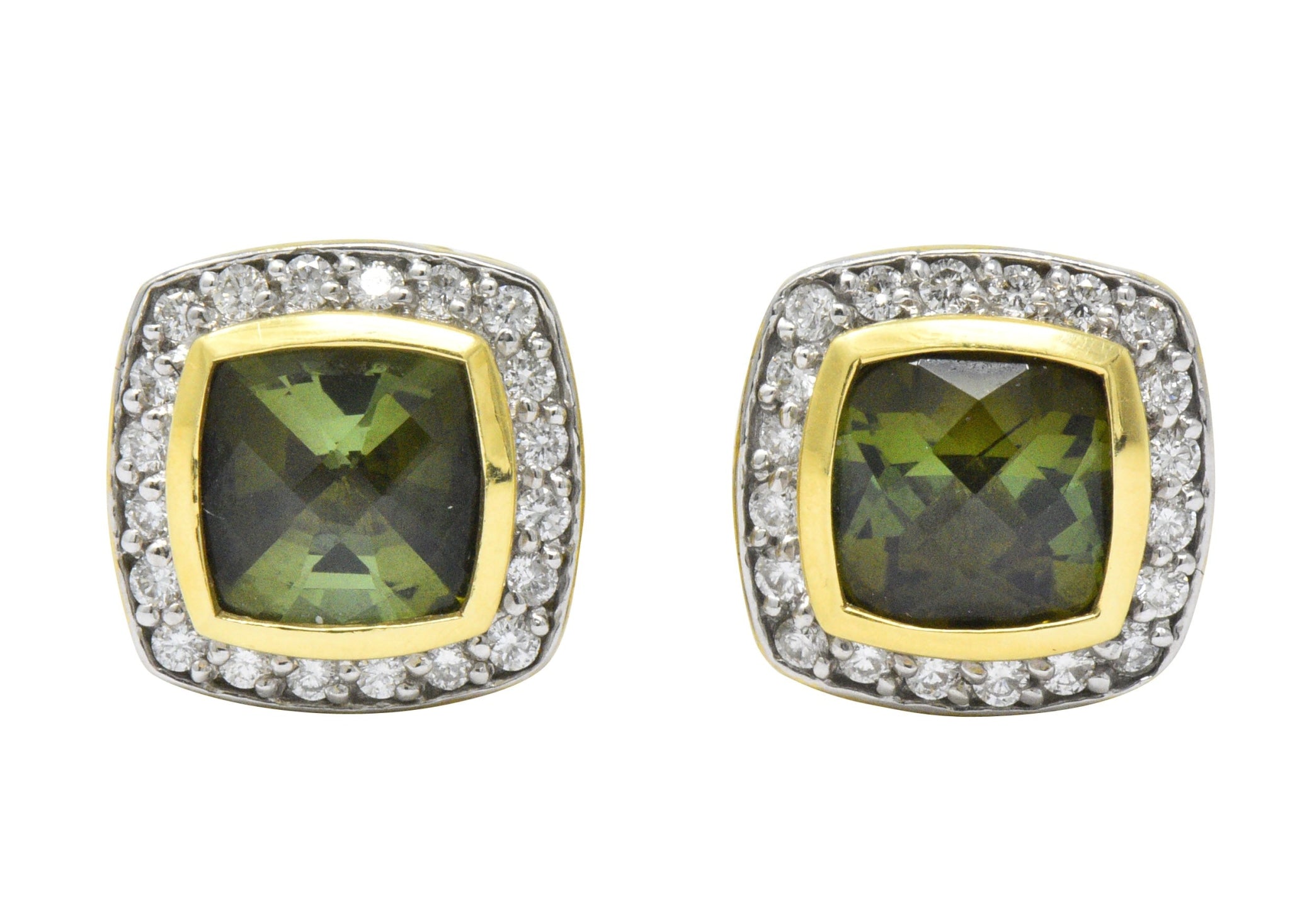 David Yurman 4.80 CTW Diamond Tourmaline 18 Karat Two-Tone Gold Albion Stud Earrings Wilson's Estate Jewelry