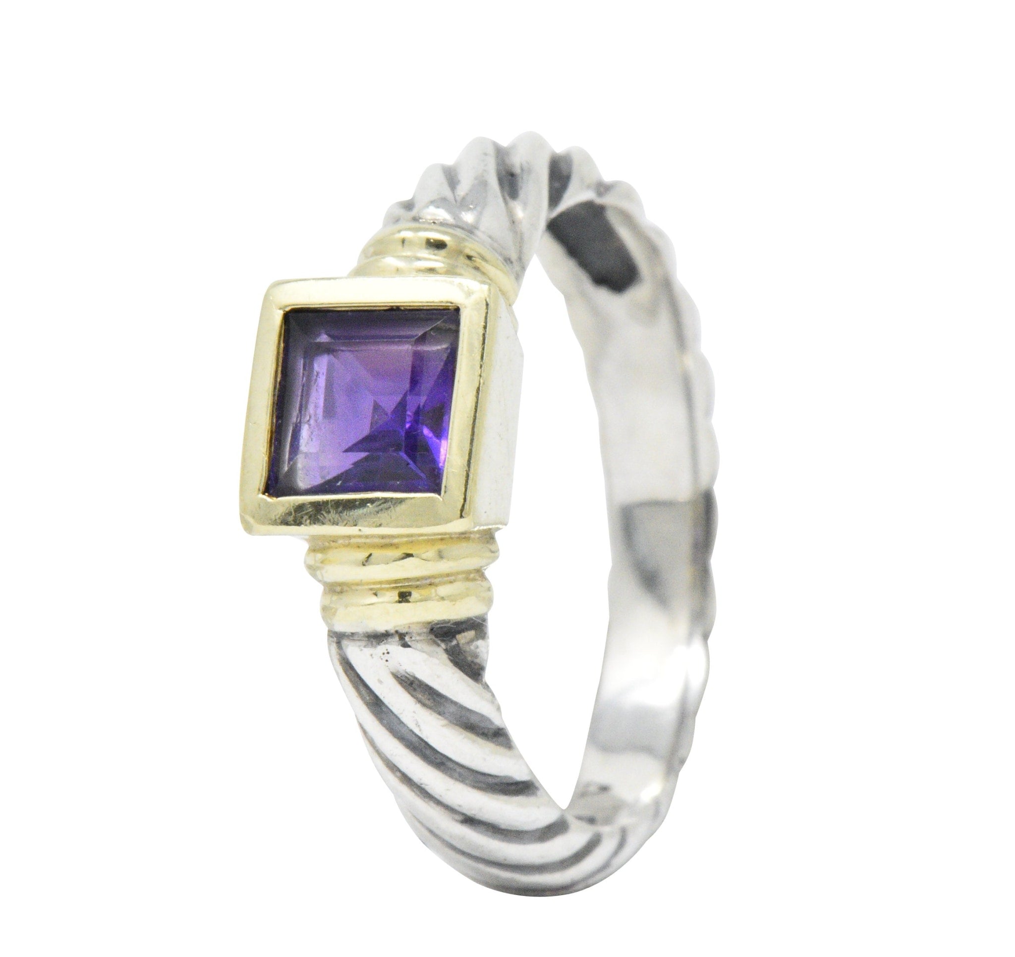 David Yurman Amethyst 14 Karat Gold Sterling Silver Metro Cable Stack Ring Wilson's Estate Jewelry