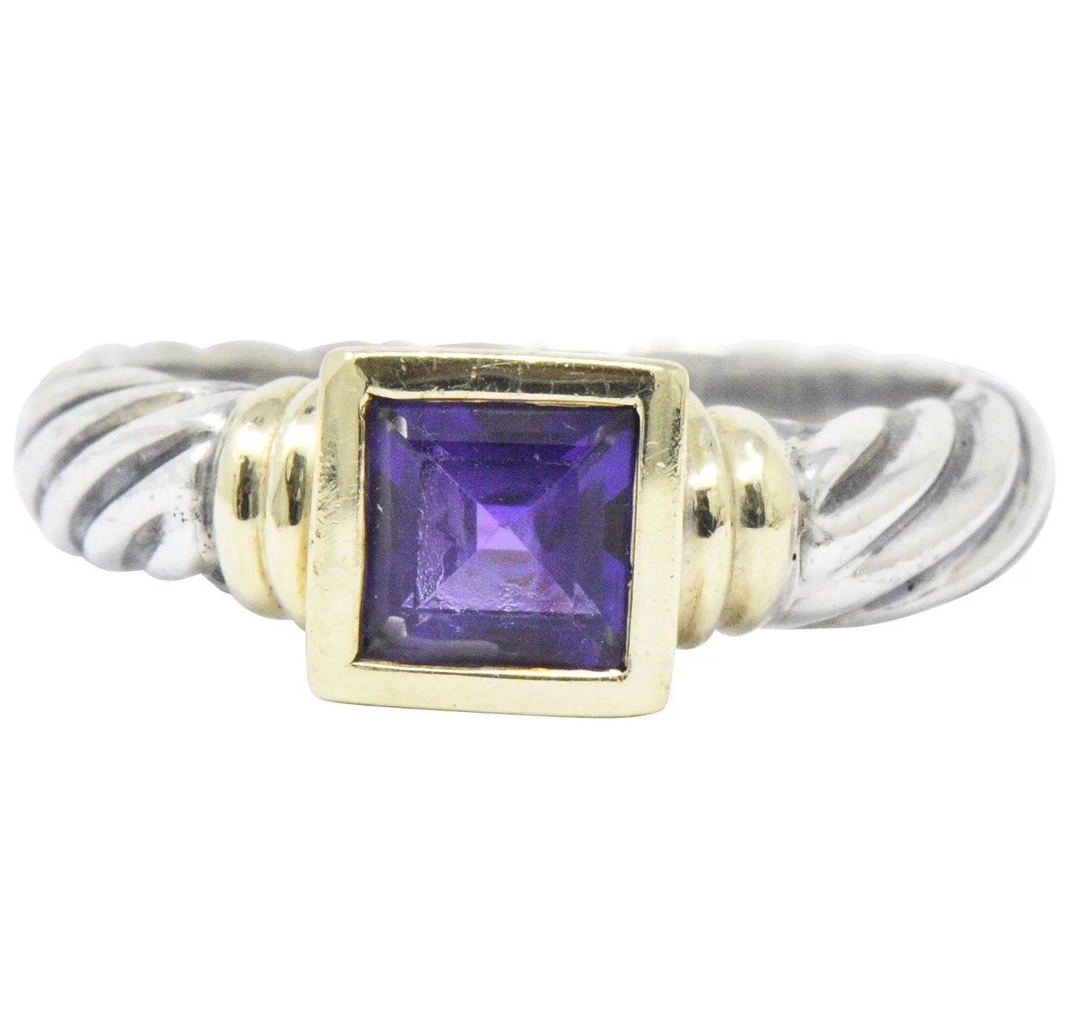 David Yurman Amethyst 14 Karat Gold Sterling Silver Metro Cable Stack Ring Wilson's Estate Jewelry