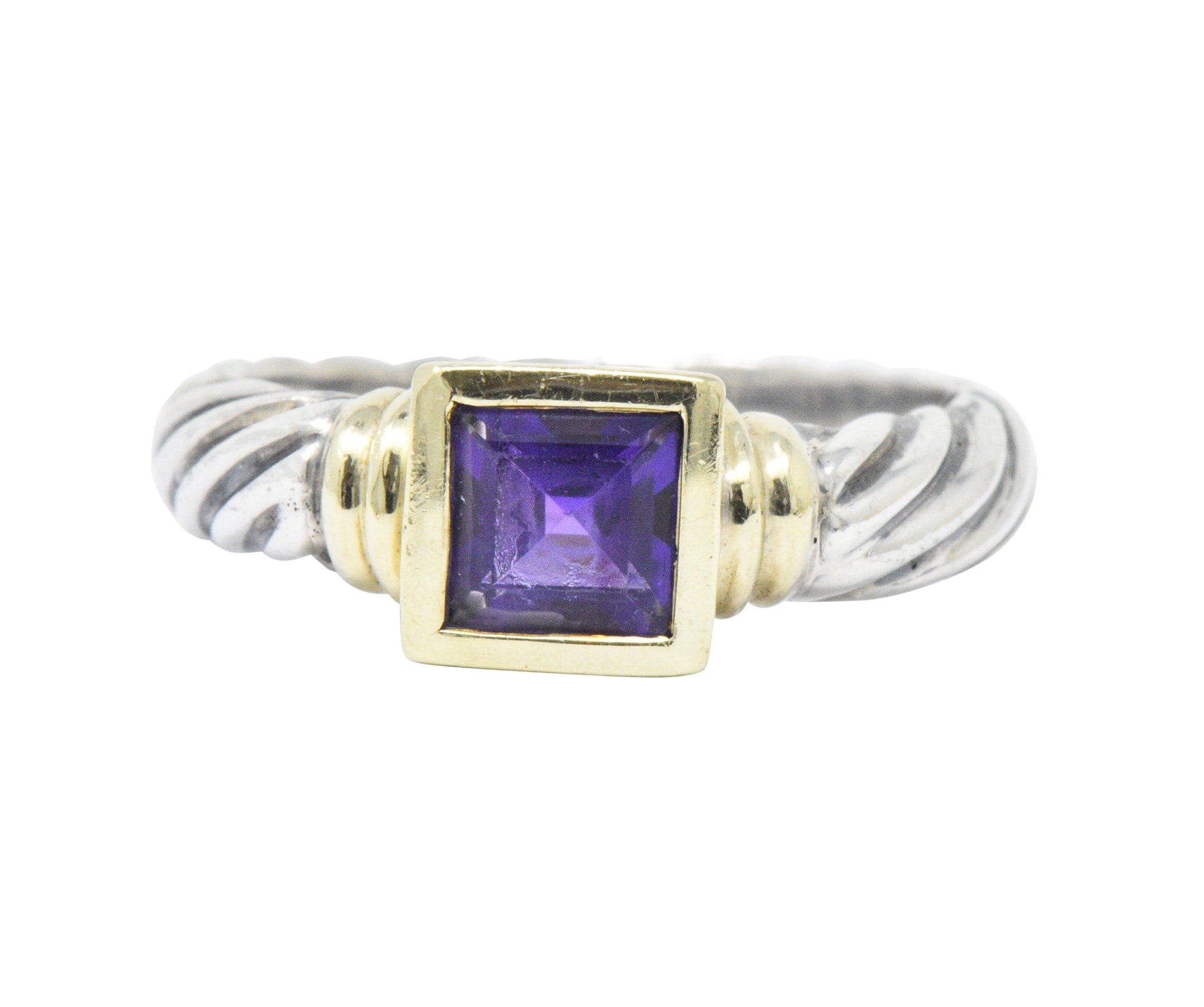 David Yurman Amethyst 14 Karat Gold Sterling Silver Metro Cable Stack Ring Wilson's Estate Jewelry